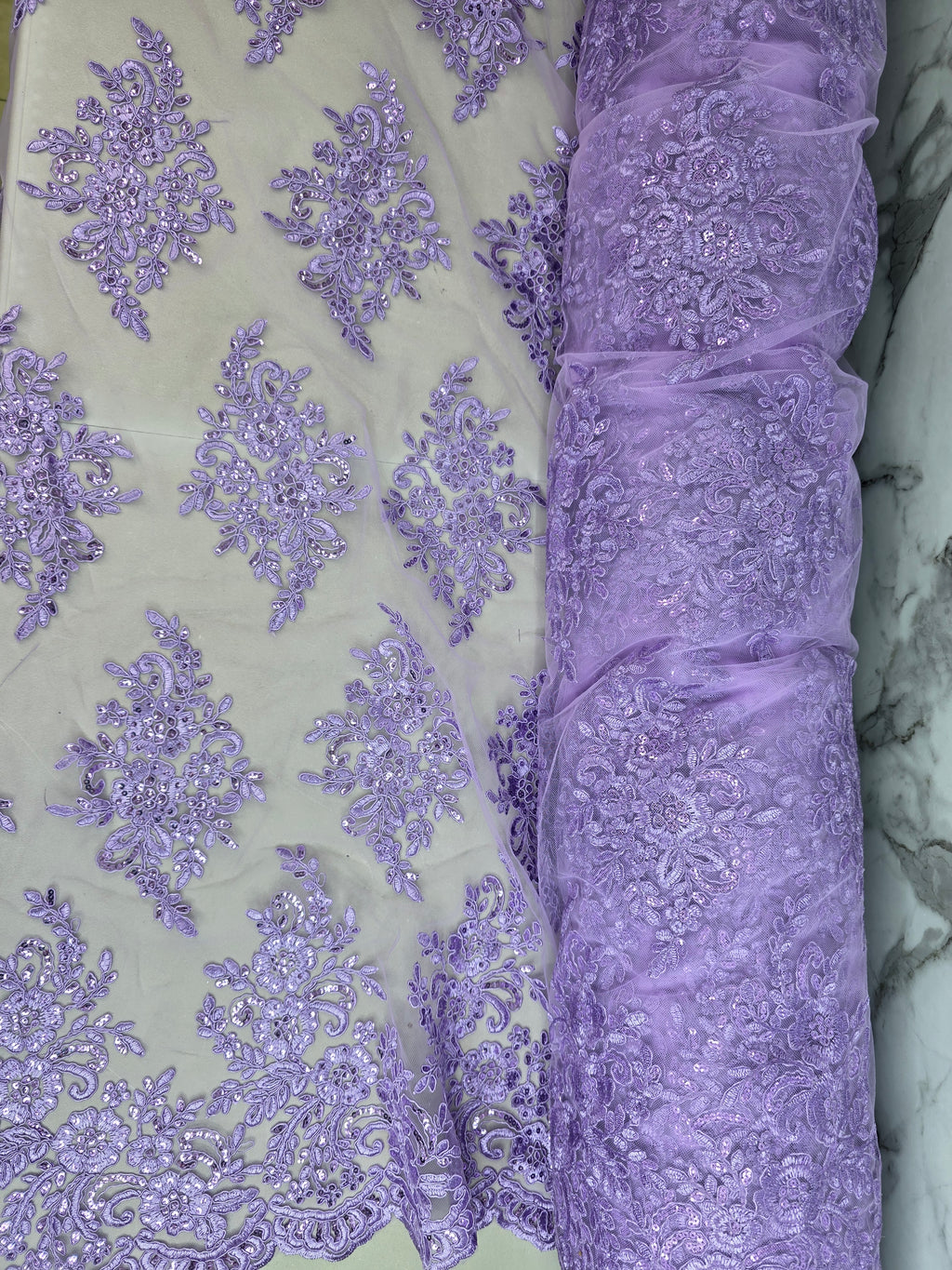 Tul Bordado Con Diseño Floral Con Lentejuela Color Lila - HH039 ideal para vestidos de noche de boda y de XV años
