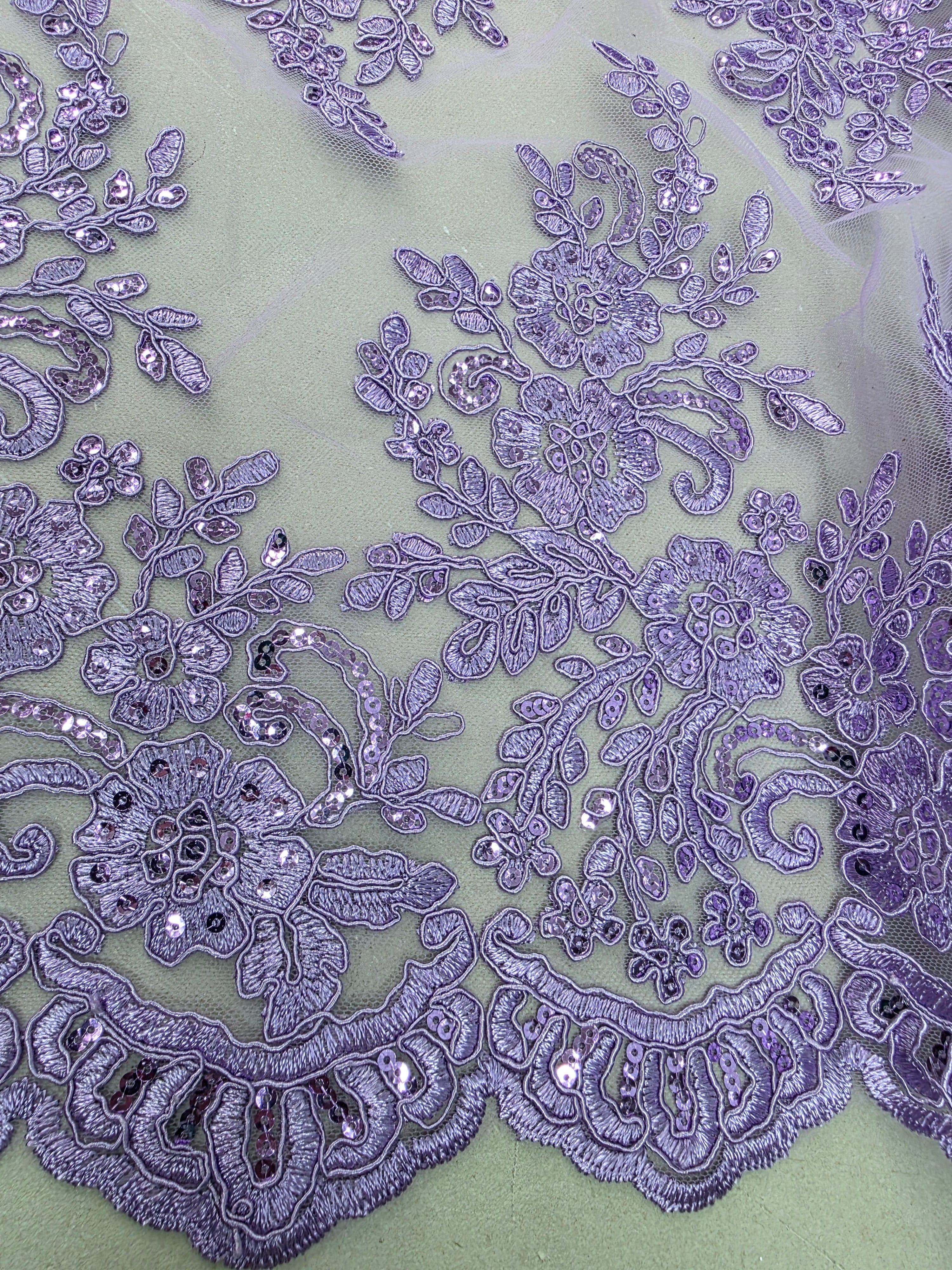 Tul Bordado Con Diseño Floral Con Lentejuela Color Lila - HH039 ideal para vestidos de noche de boda y de XV años
