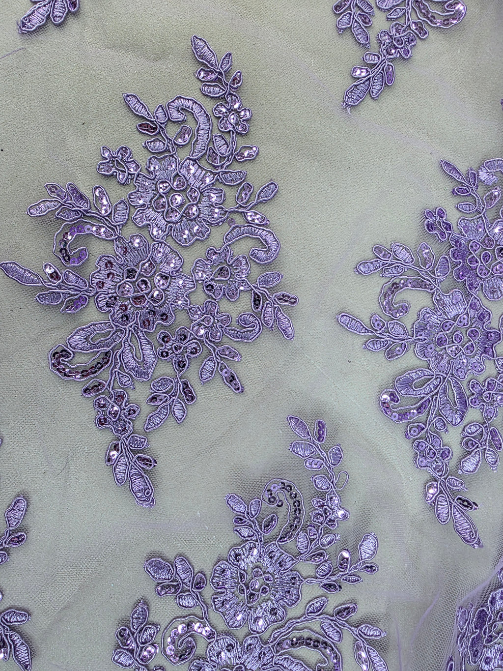 Tul Bordado Con Diseño Floral Con Lentejuela Color Lila - HH039 ideal para vestidos de noche de boda y de XV años