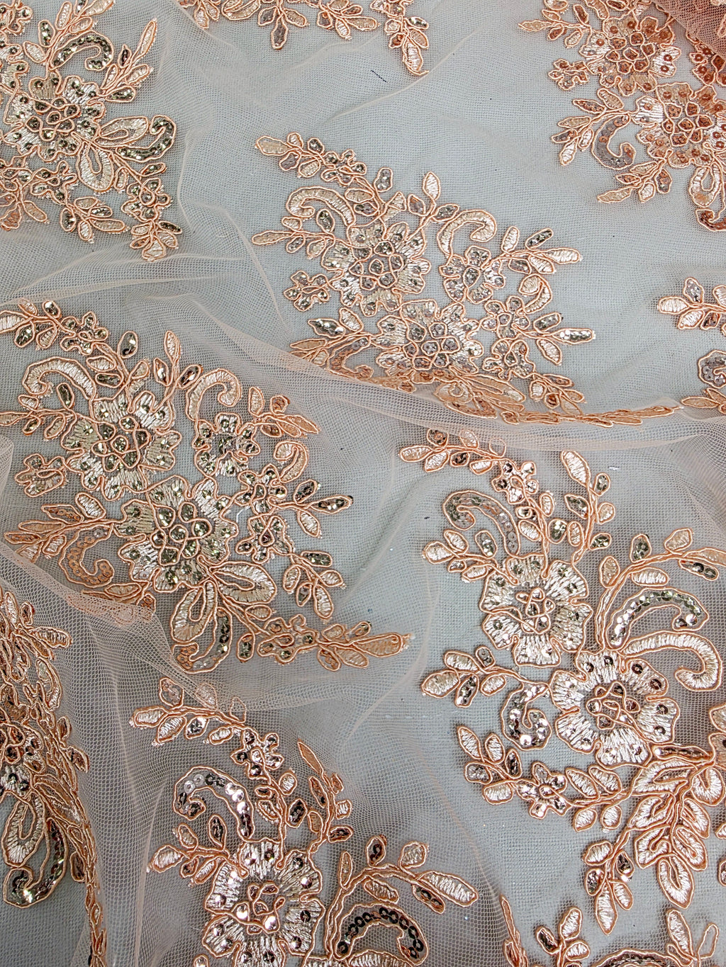 Tul Bordado Con Diseño Floral Con Lentejuela Color Nude - HH039 ideal para vestidos de noche de boda y de XV años