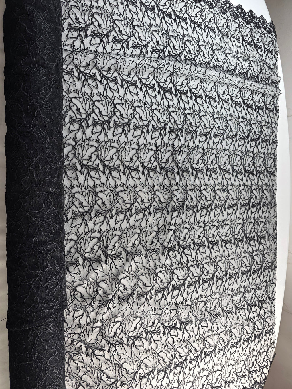 Tul Bordado Diseño Floral Con Ramajes Color Negro -HH175 ideal para vestidos de noche de boda y de XV años