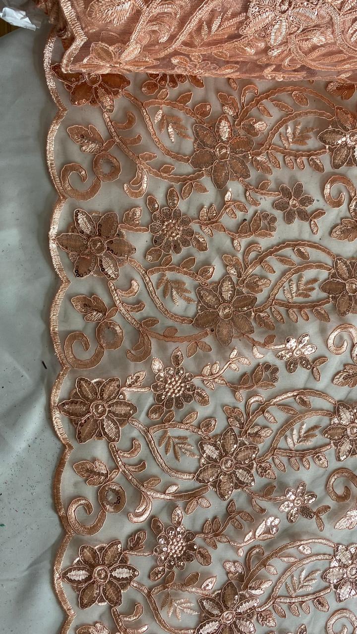 Tul Bordado Con Diseño Floral Con Lentejuela Color Melon -HH193 ideal para vestidos de noche de boda y de XV años