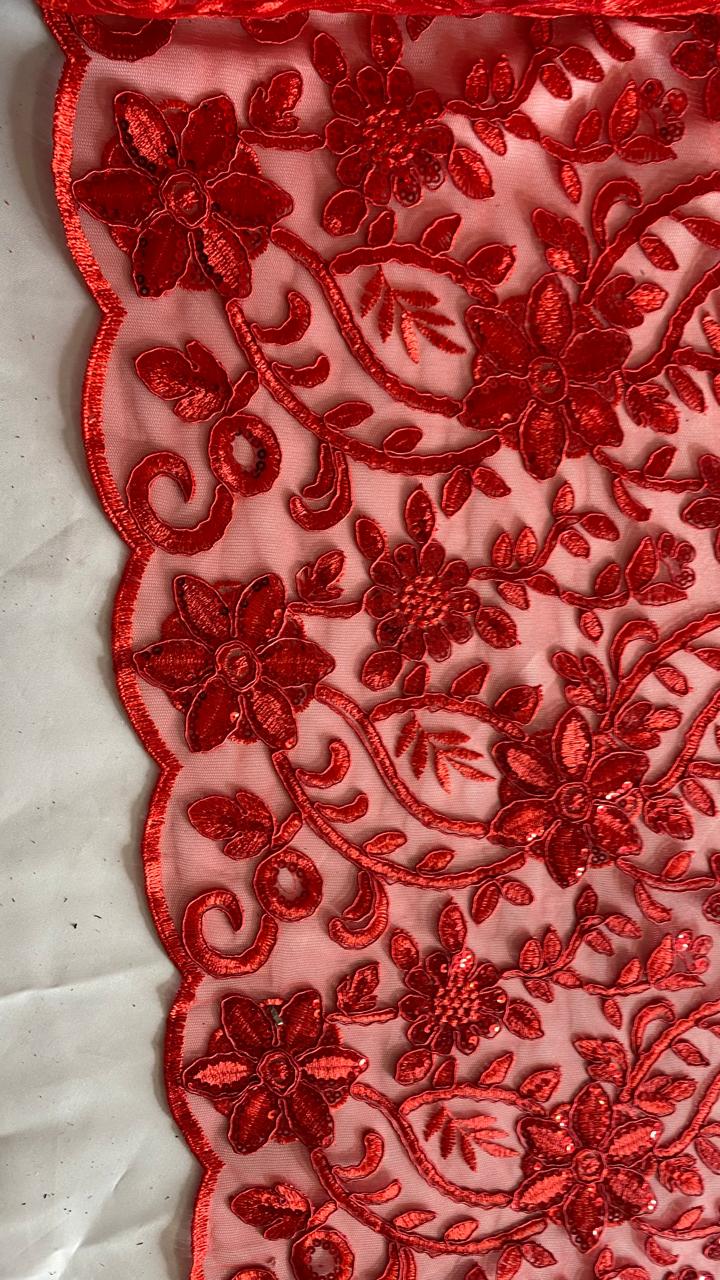 Tul Bordado Con Diseño Floral Con Lentejuela Color Rojo -HH193 ideal para vestidos de noche de boda y de XV años