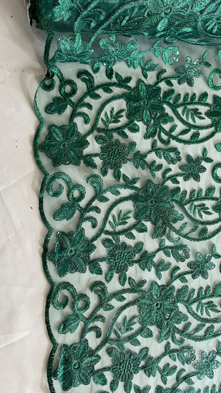 Tul Bordado Con Diseño Floral Con Lentejuela Color Botella -HH193 ideal para vestidos de noche de boda y de XV años