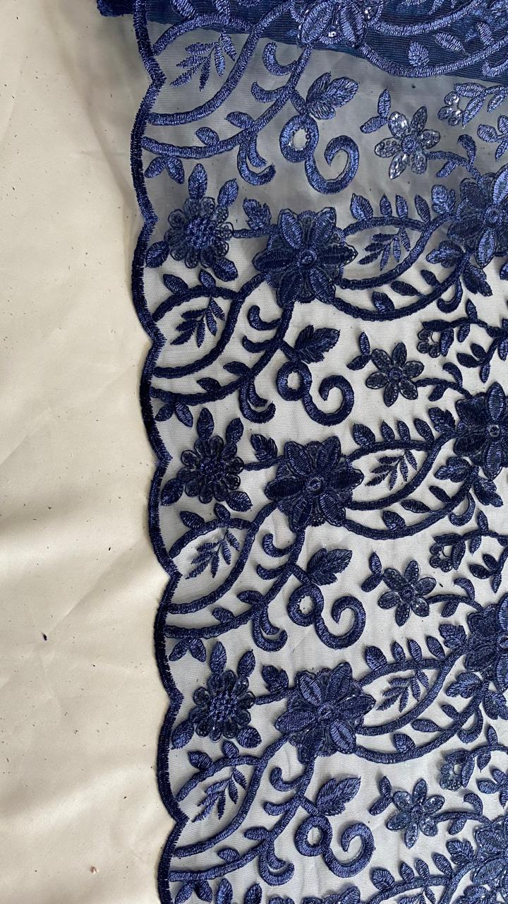Tul Bordado Con Diseño Floral Con Lentejuela Color Marino -HH193 ideal para vestidos de noche de boda y de XV años