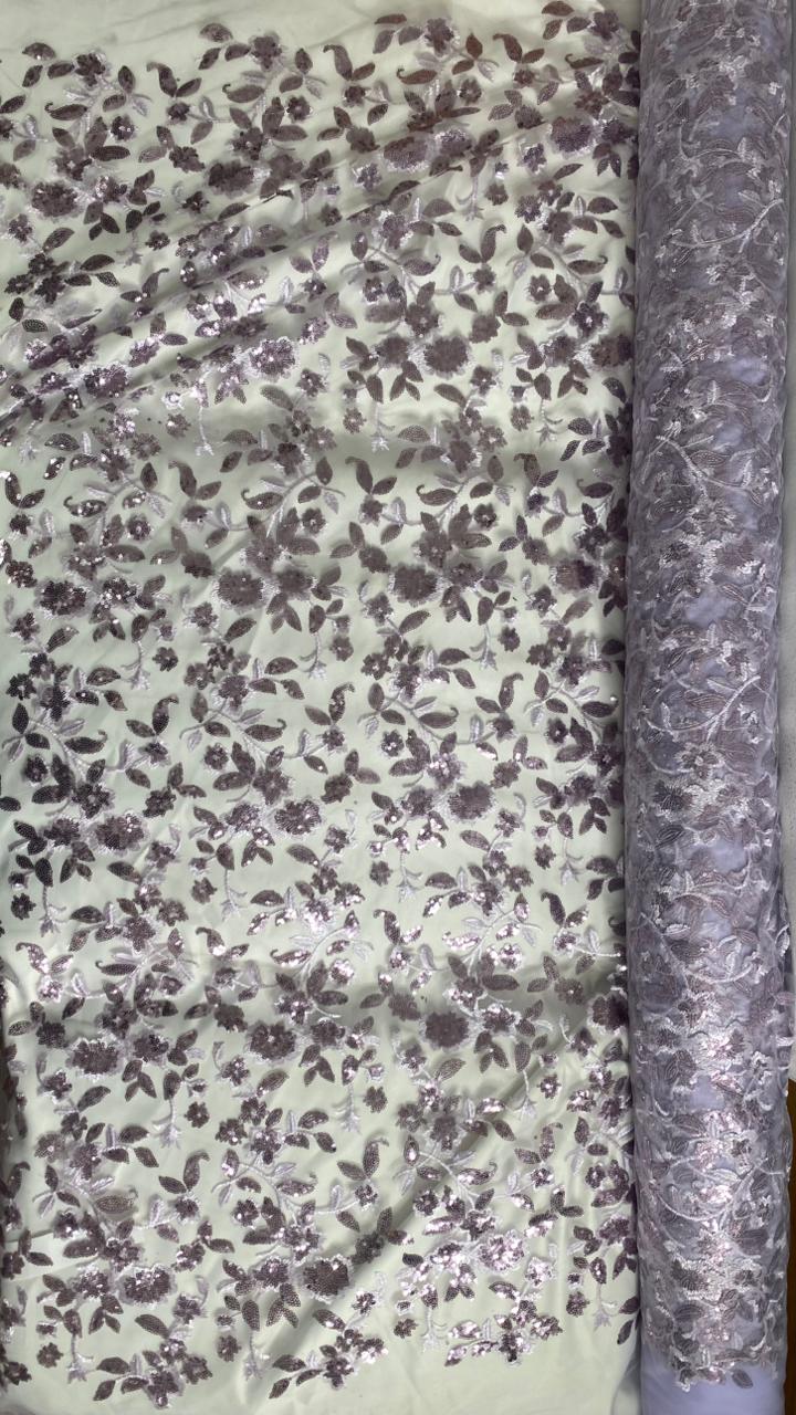 Tul Bordado Diseño Floral Con Lentejuela Color Lila-HH195 ideal para vestidos de noche de boda y de XV años