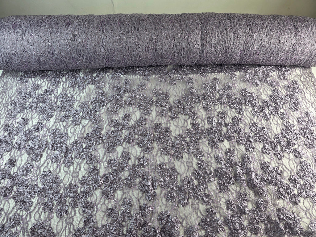Tul Bordado Diseño Floral Con Lentejuela Color Mauve -HH198 ideal para vestidos de noche de boda y de XV años