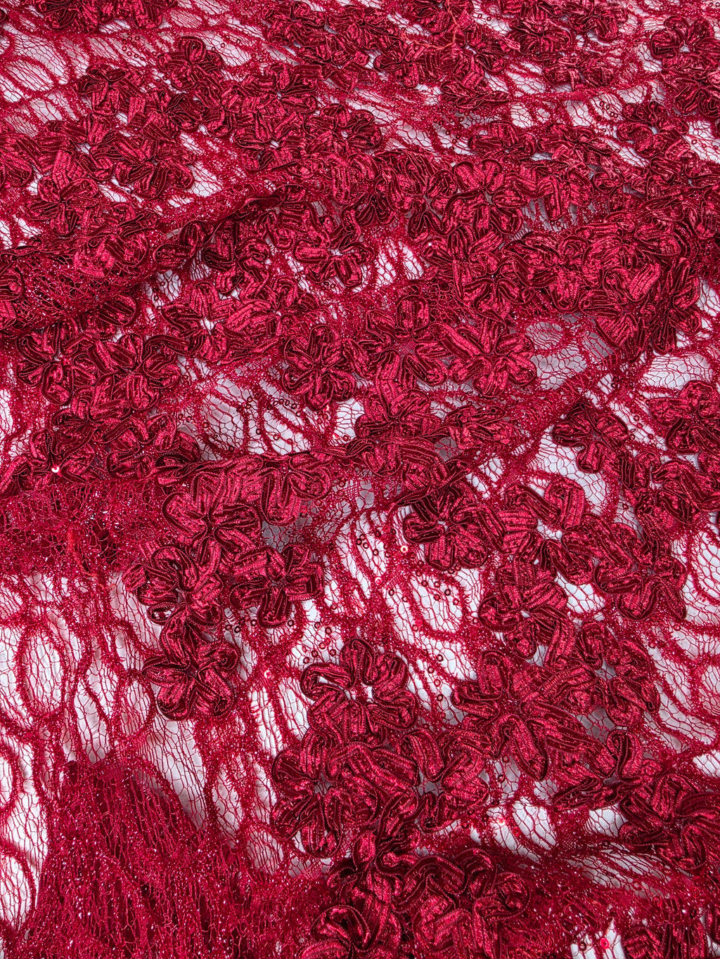 Tul Bordado Diseño Floral Con Lentejuela Color Vino -HH198 ideal para vestidos de noche de boda y de XV años