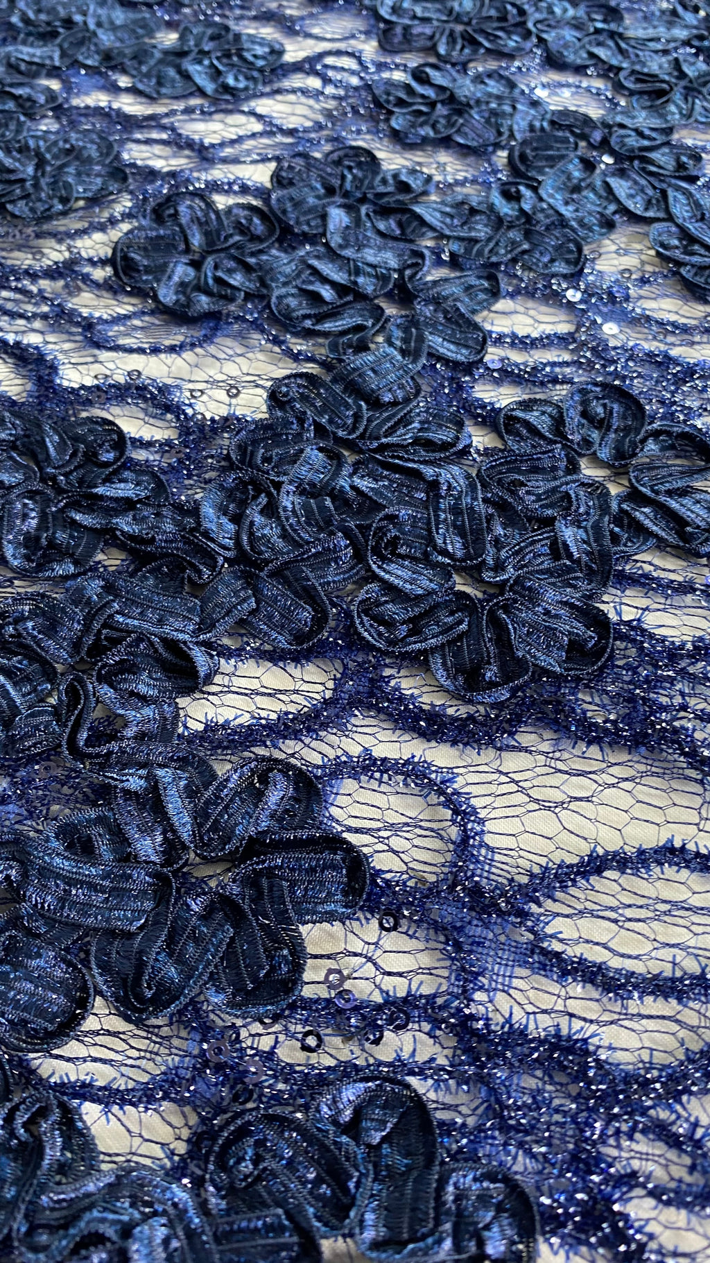Tul Bordado Diseño Floral Con Lentejuela Color Azul Marino -HH198 ideal para vestidos de noche de boda y de XV años