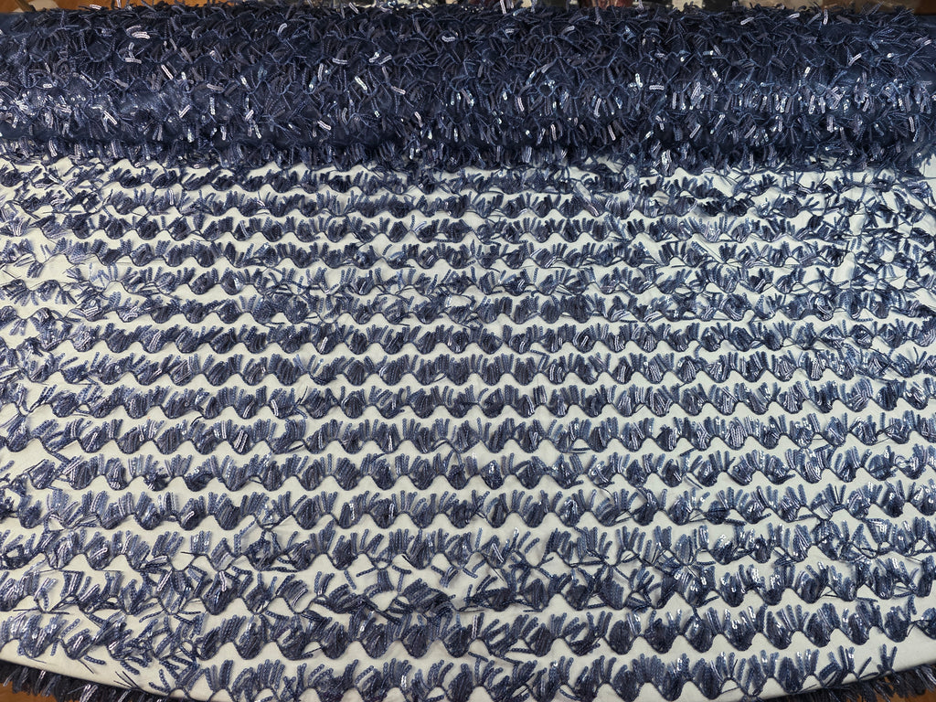 Tul Bordado Con Textura De Flequillos en Lentejuela Color Azul Marino -HH209 ideal para vestidos de noche de boda y de XV años