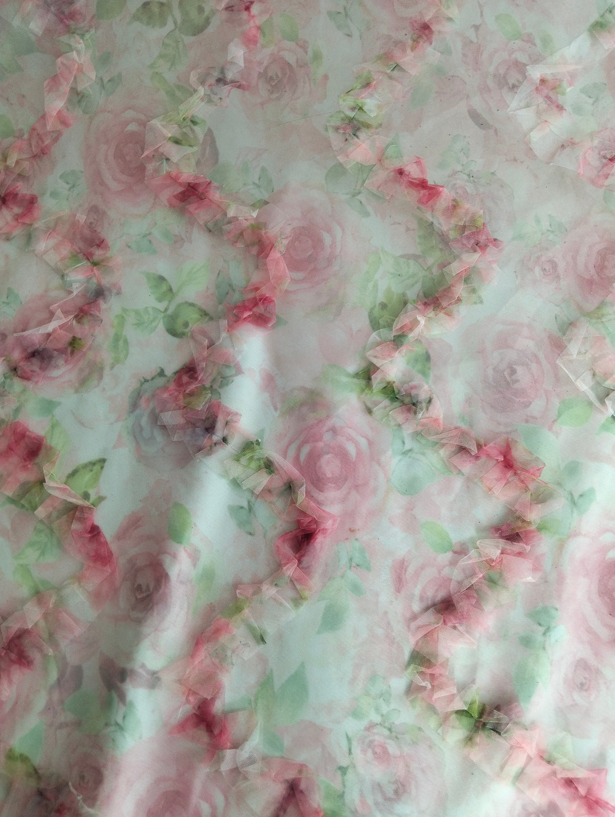 Tul Bordado Floral Con Aplicaciones 3D Color Rosa -HH215 ideal para vestidos de noche de boda y de XV años