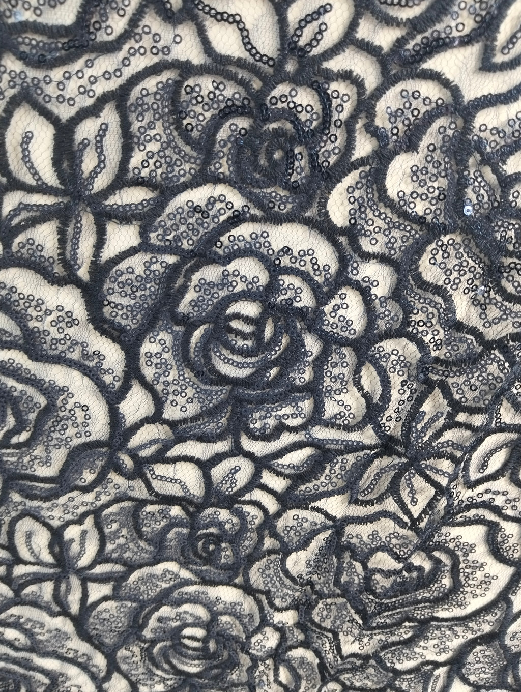 Tul Bordado Diseño Floral Con Lentejuela Color Azul Marino -HH218 ideal para vestidos de noche de boda y de XV años