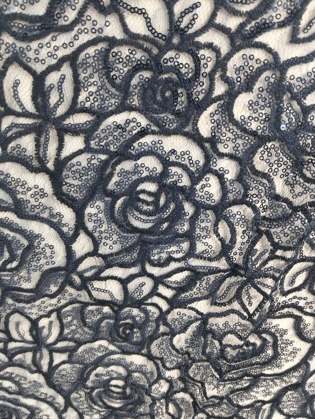 Tul Bordado Diseño Floral Con Lentejuela Color Azul Marino -HH218 ideal para vestidos de noche de boda y de XV años