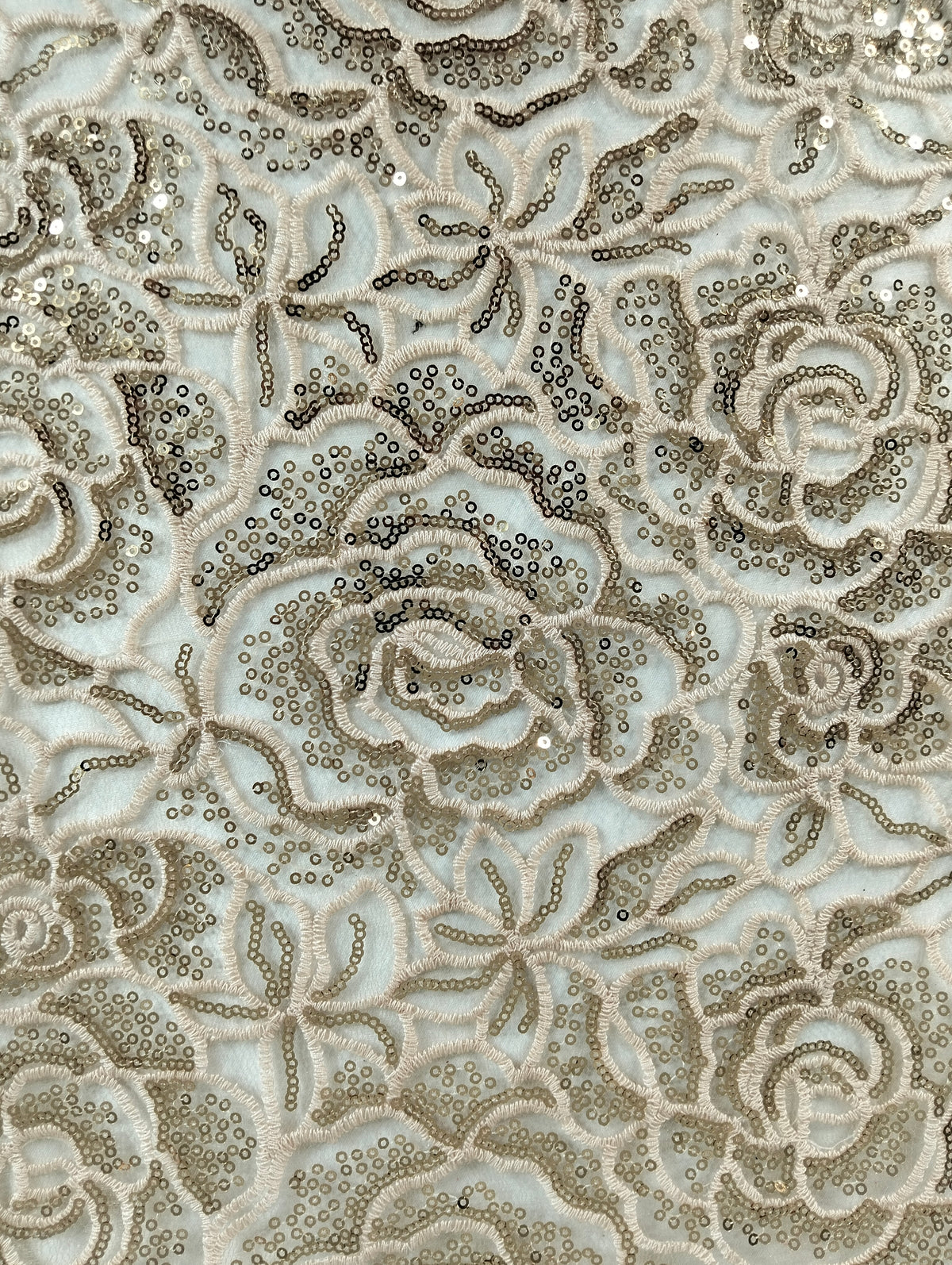 Tul Bordado Diseño Floral Con Lentejuela Color Oro -HH218 ideal para vestidos de noche de boda y de XV años