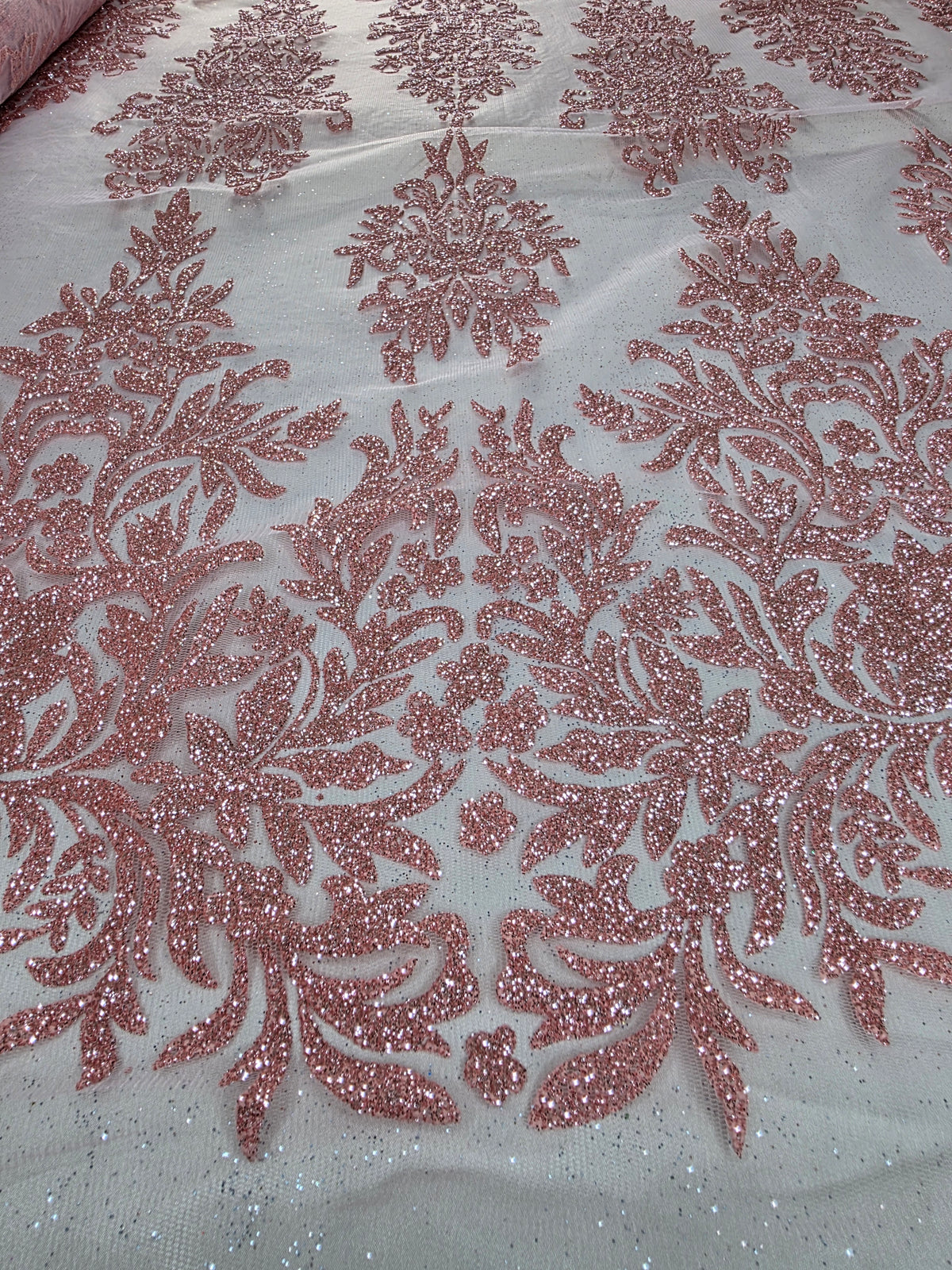 Tul Bordado Con Estampado Glitter Color Coral- HH239 ideal para vestidos de noche y de XV años