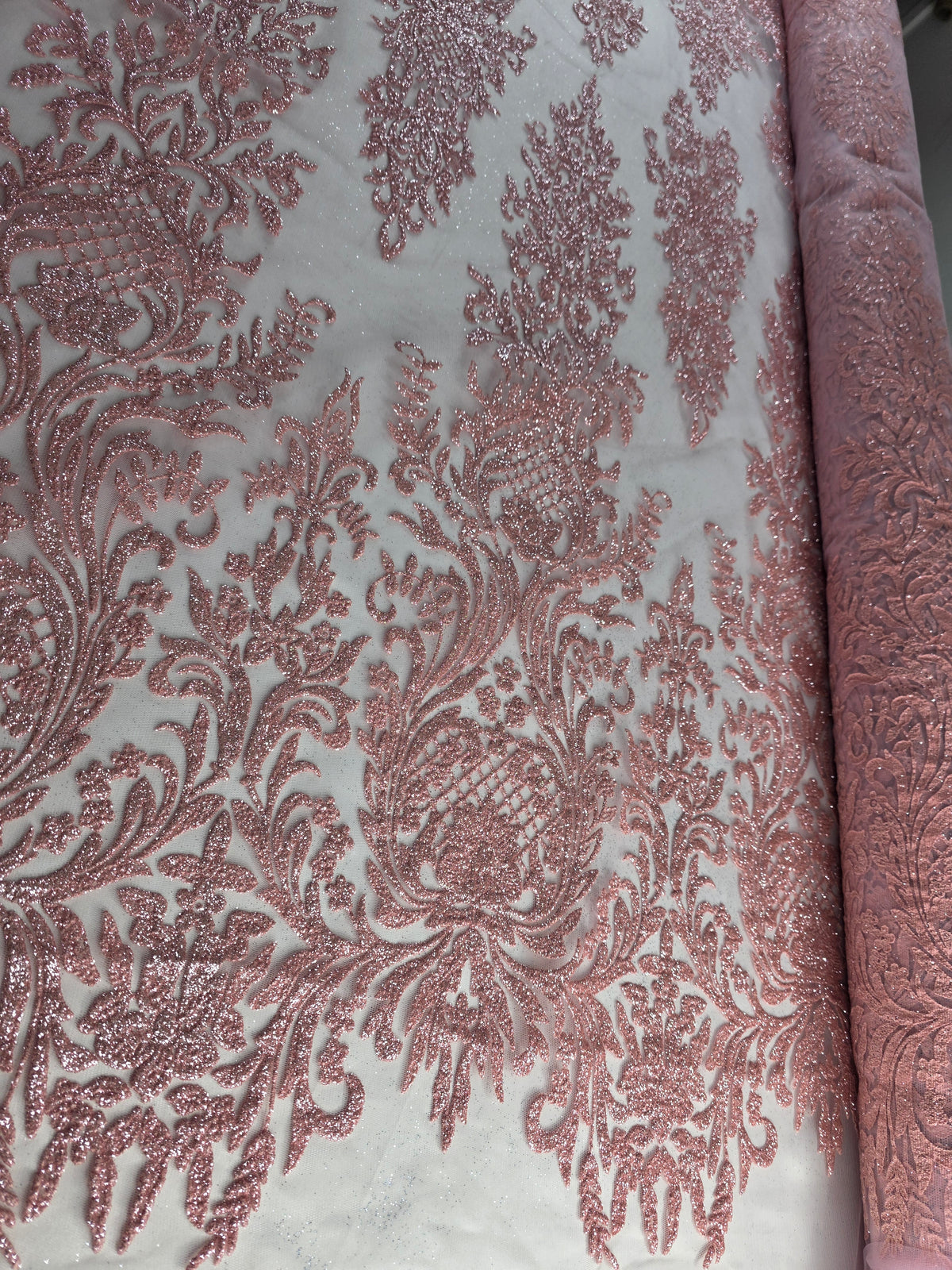 Tul Bordado Con Estampado Glitter Color Coral- HH239 ideal para vestidos de noche y de XV años
