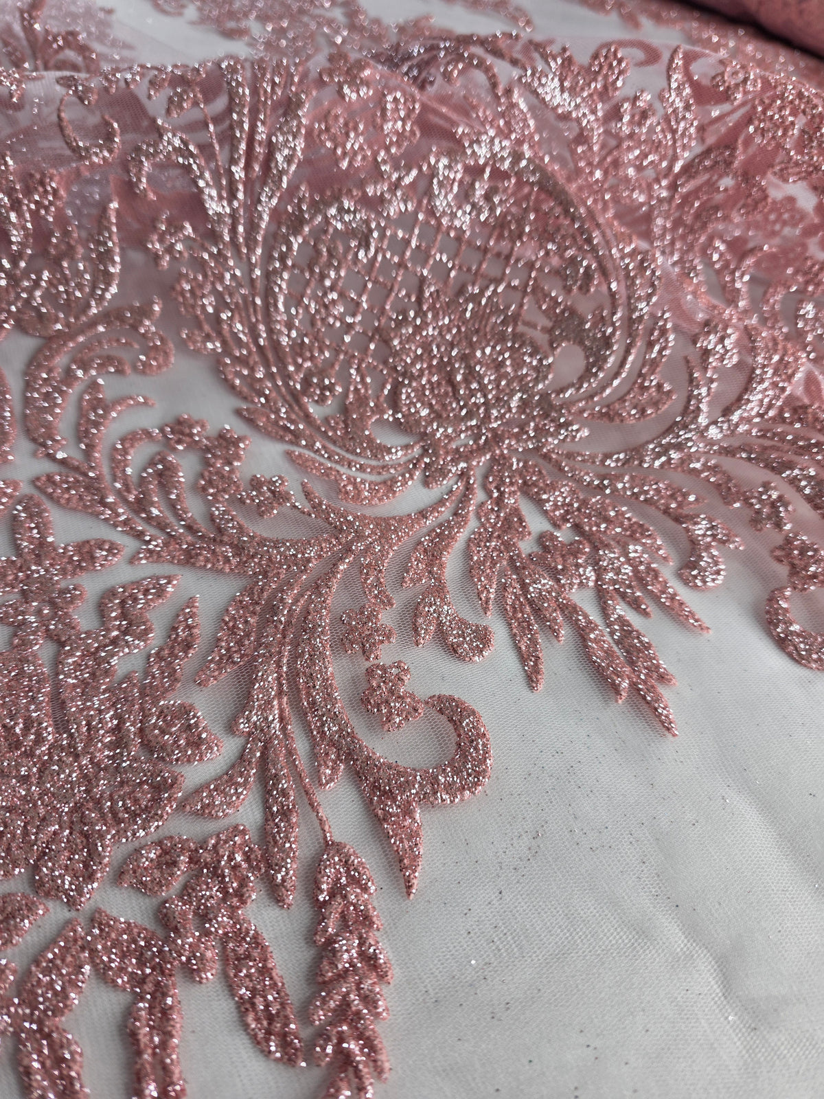 Tul Bordado Con Estampado Glitter Color Coral- HH239 ideal para vestidos de noche y de XV años