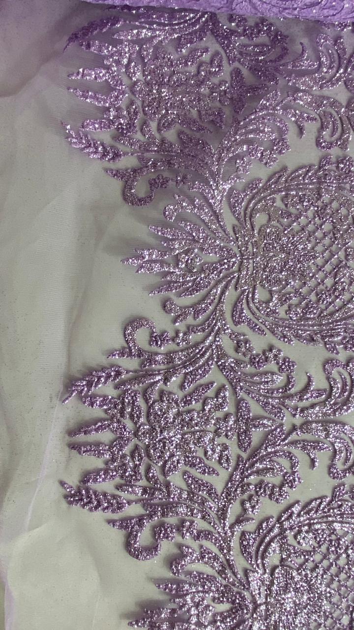 Tul Bordado Con Estampado Glitter Color Lila- HH239 ideal para vestidos de noche y de XV años