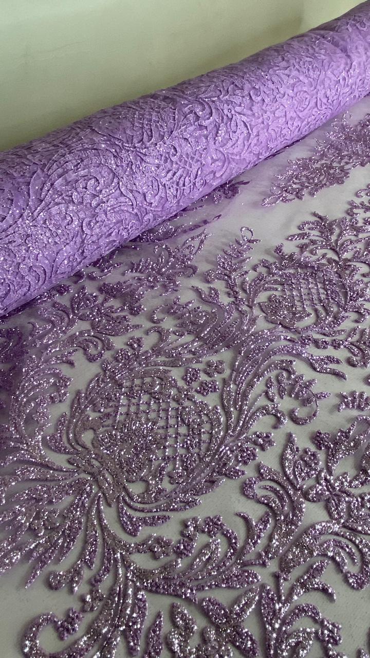 Tul Bordado Con Estampado Glitter Color Lila- HH239 ideal para vestidos de noche y de XV años