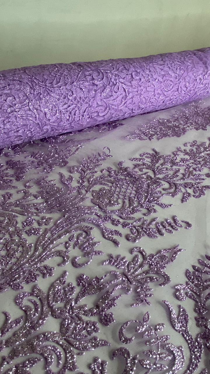 Tul Bordado Con Estampado Glitter Color Lila- HH239 ideal para vestidos de noche y de XV años