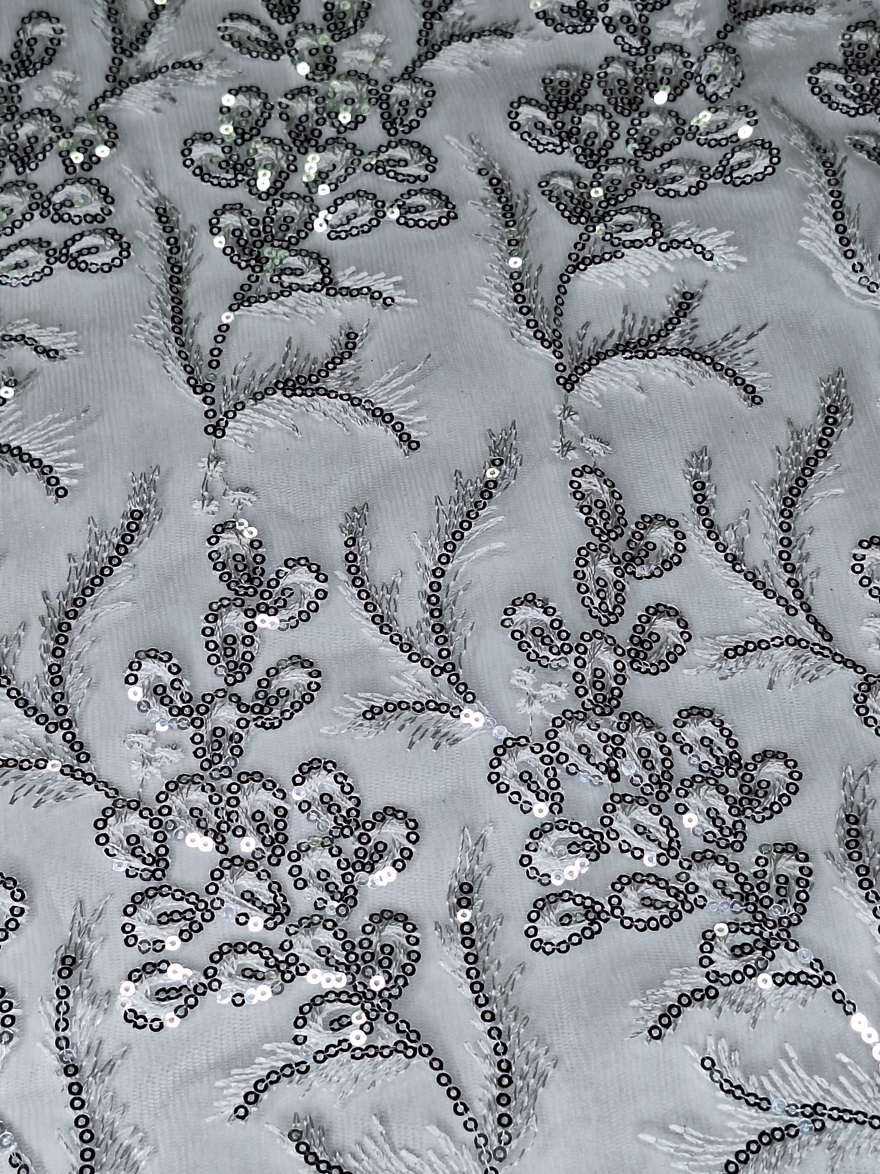 Tul bordado color blanco plata A876, ideal para vestidos de noche de boda y de XV años