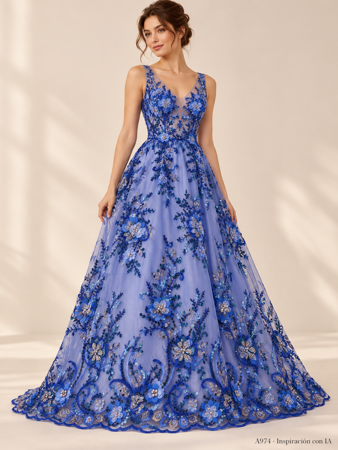 Vestido de inspiración con IA basado en esta tela. Se vende tela por metro.