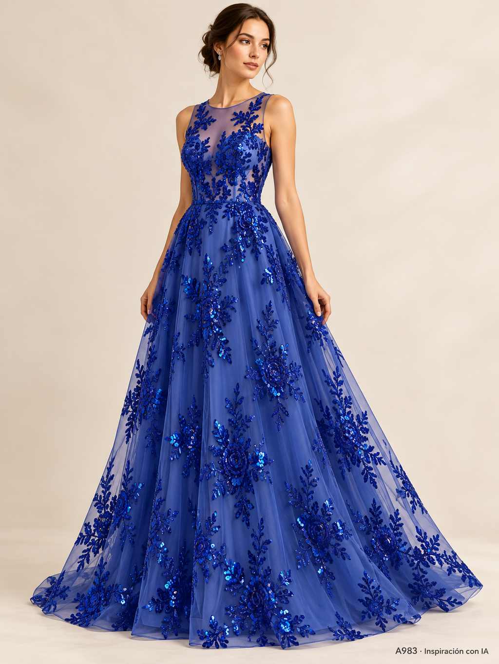 Vestido de inspiración con IA basado en esta tela. Se vende tela por metro.