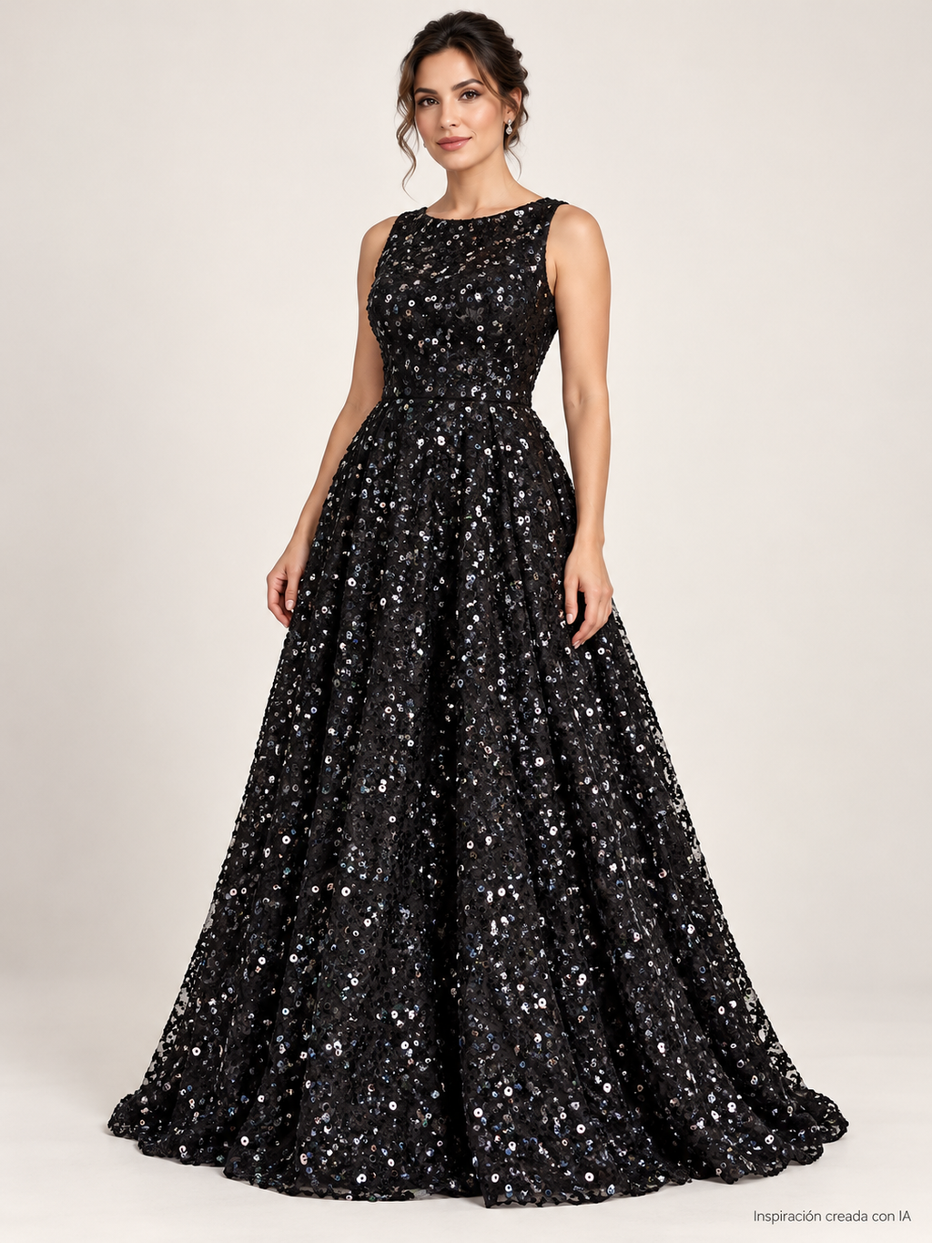 Inspiración creada con IA: vestido con Tul bordado color negro A912