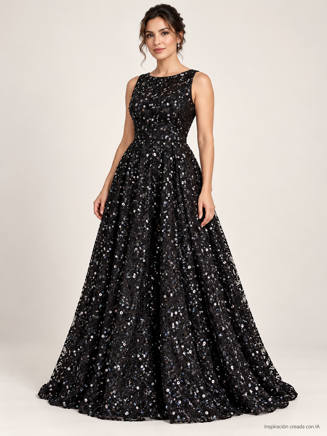 Inspiración creada con IA: vestido con Tul bordado color negro A912