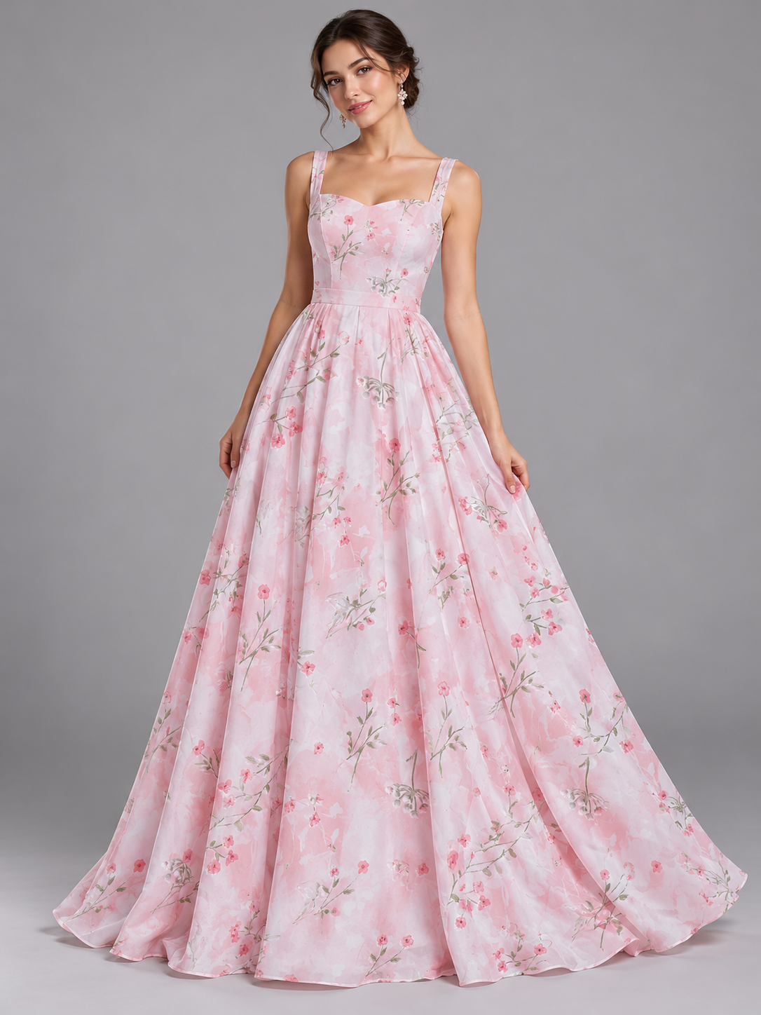 Inspiración de vestido generada con IA: Tul bordado color rosa H183, ideal para vestidos de noche de boda y de XV años; se vende la tela.