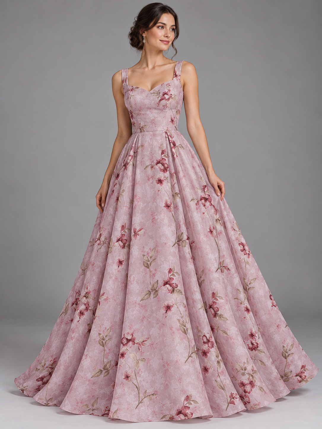 Inspiración de vestido generada con IA: Tul bordado color rosa H187, ideal para vestidos de noche de boda y de XV años; se vende la tela.