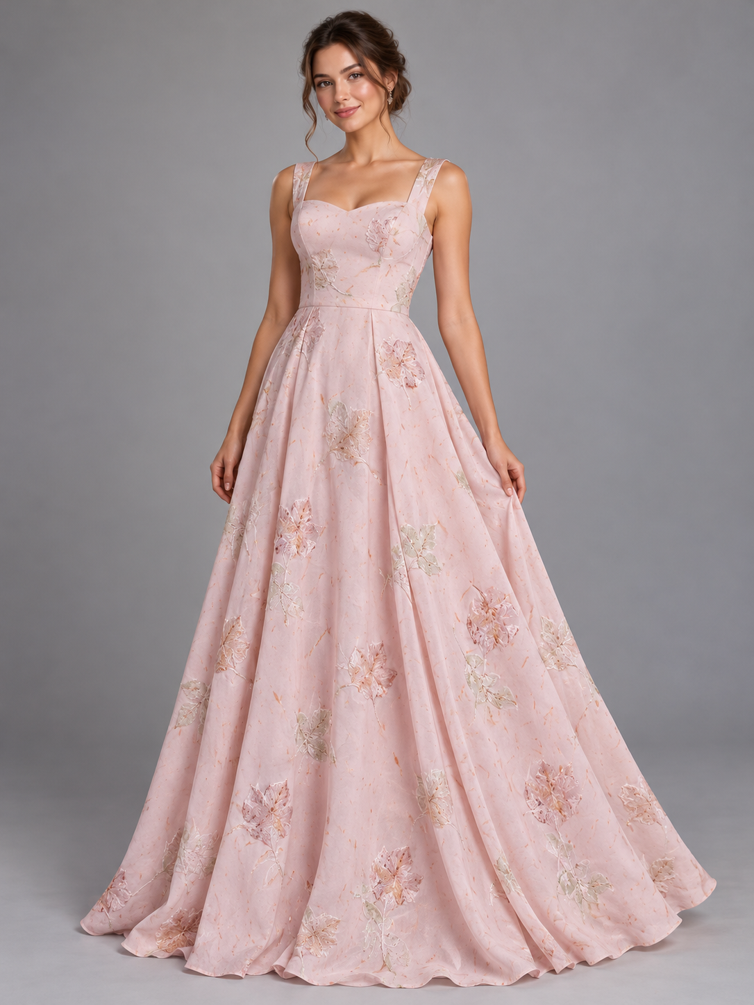 Inspiración de vestido generada con IA: Tul bordado color rosa H190, ideal para vestidos de noche de boda y de XV años; se vende la tela.