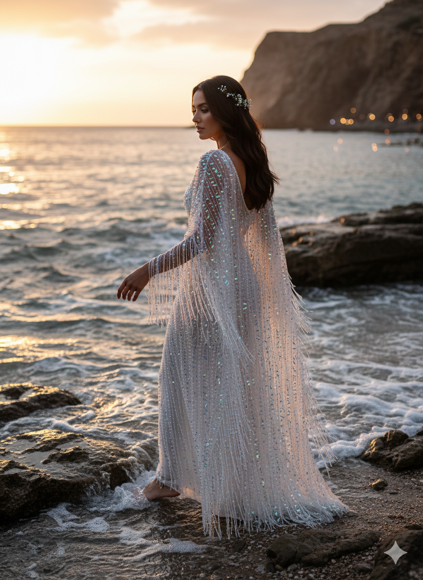 Tul bordado color blanco H122, ideal para vestidos de noche de boda y de XV años