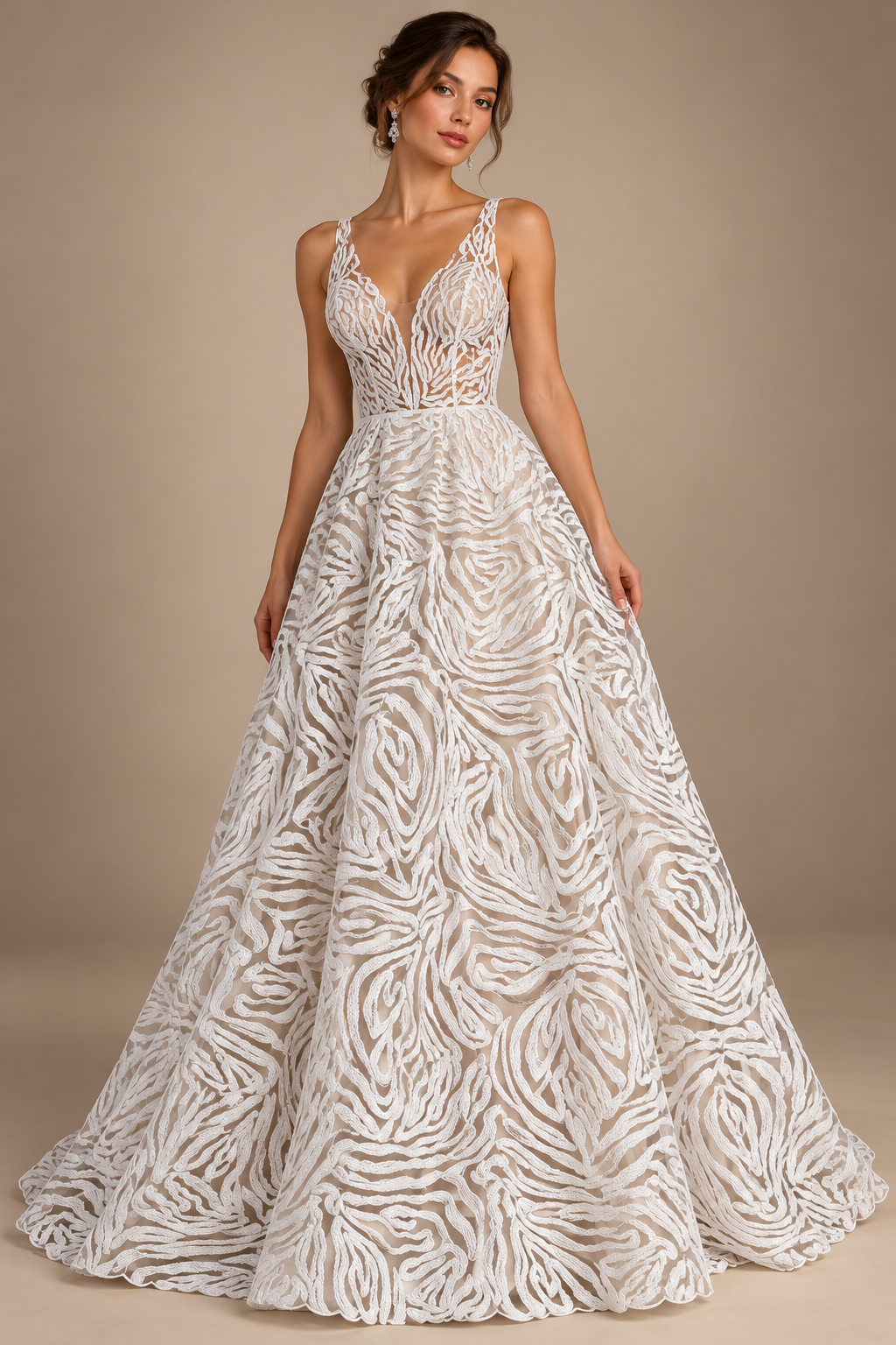 A154blanco · Inspiración de vestido generada con IA. Se vende tela por metro.