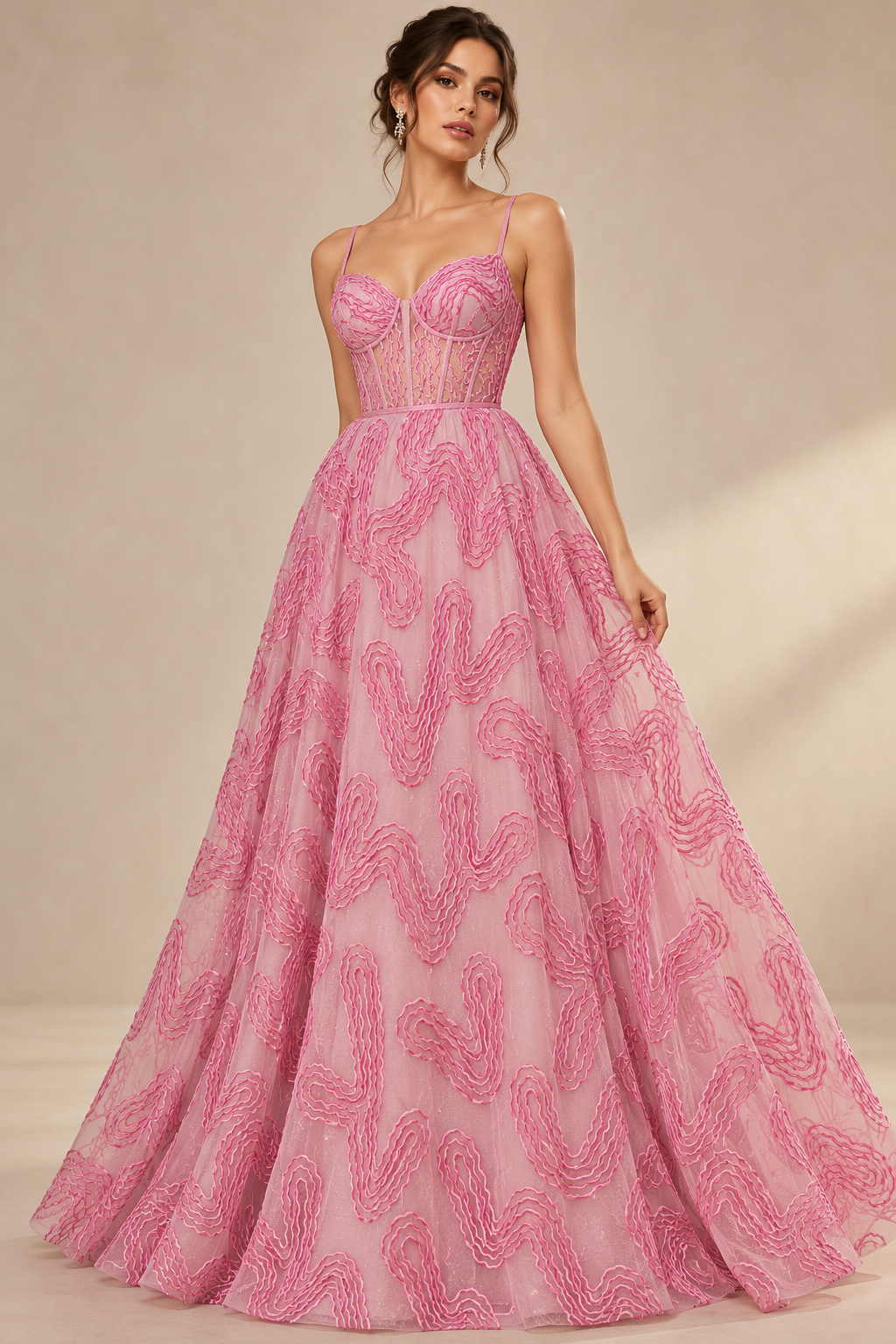 A164 · Inspiración de vestido generada con IA. Se vende tela por metro.