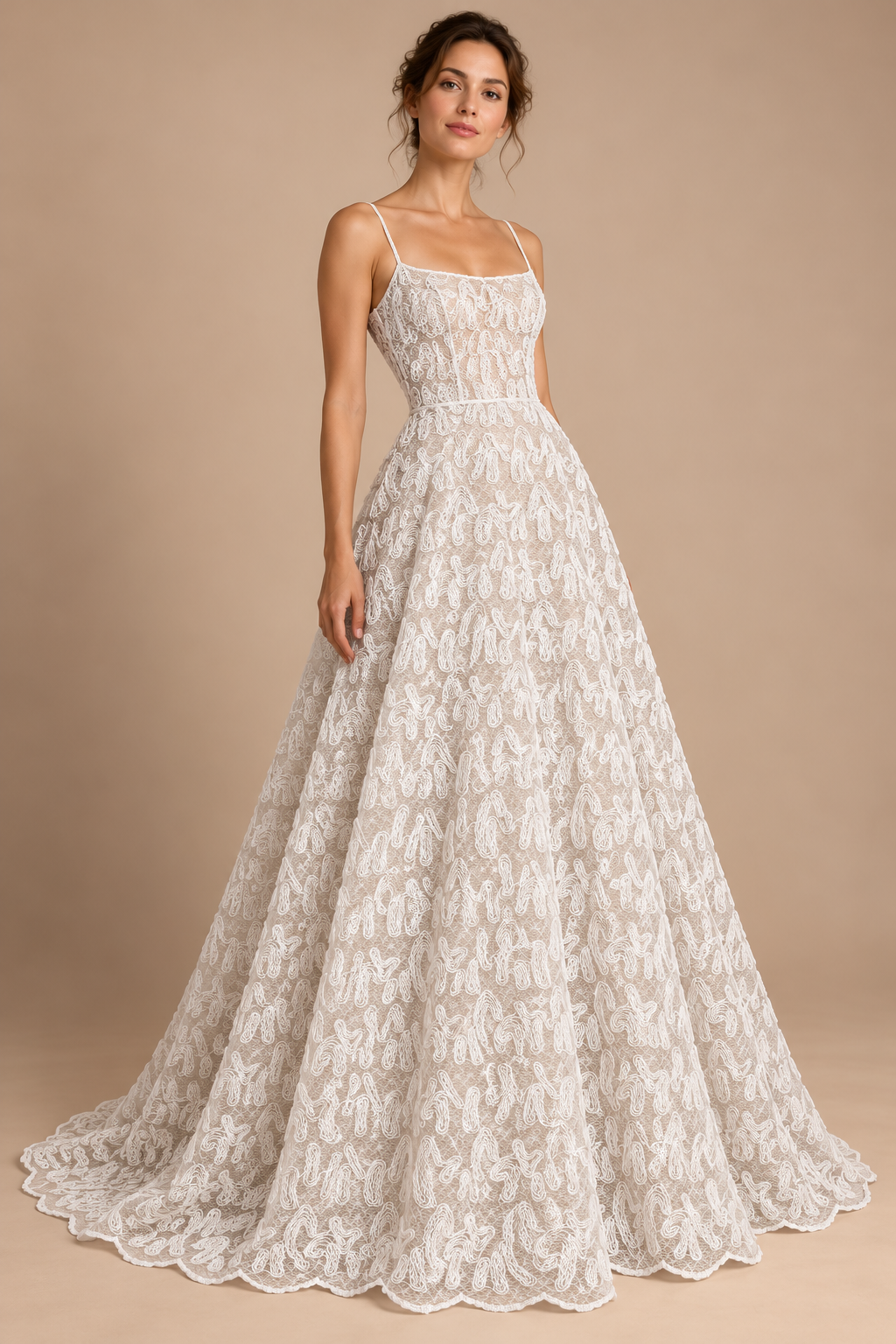 A164blanco · Inspiración de vestido generada con IA. Se vende tela por metro.