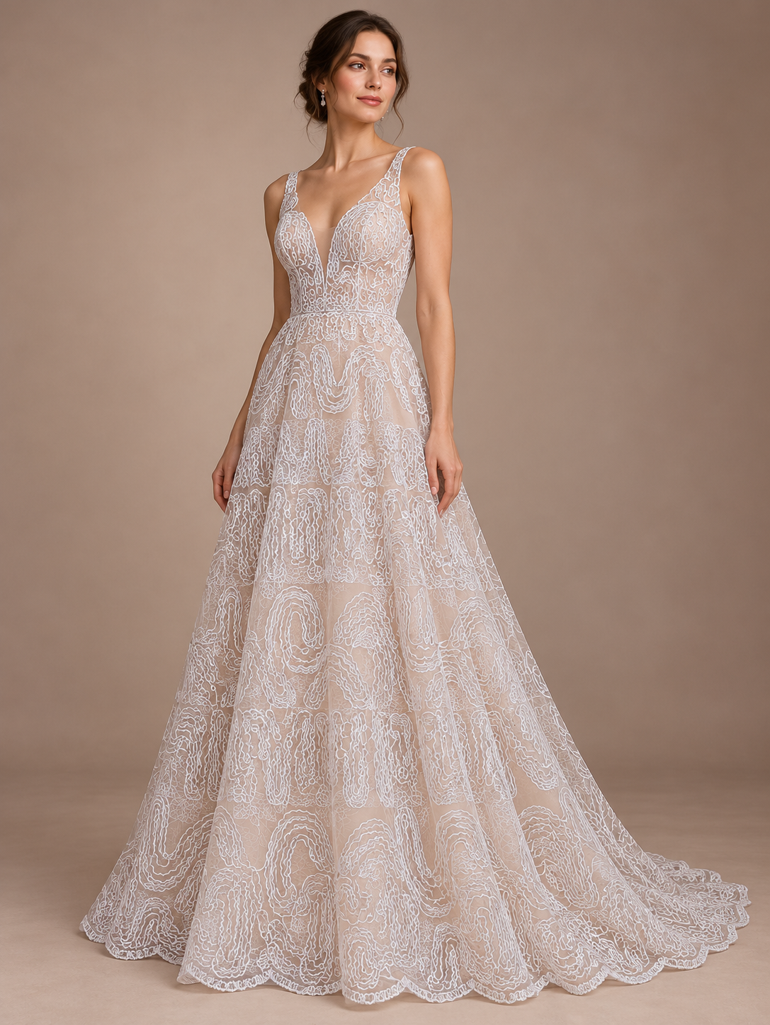 A164hueso · Inspiración de vestido generada con IA. Se vende tela por metro.