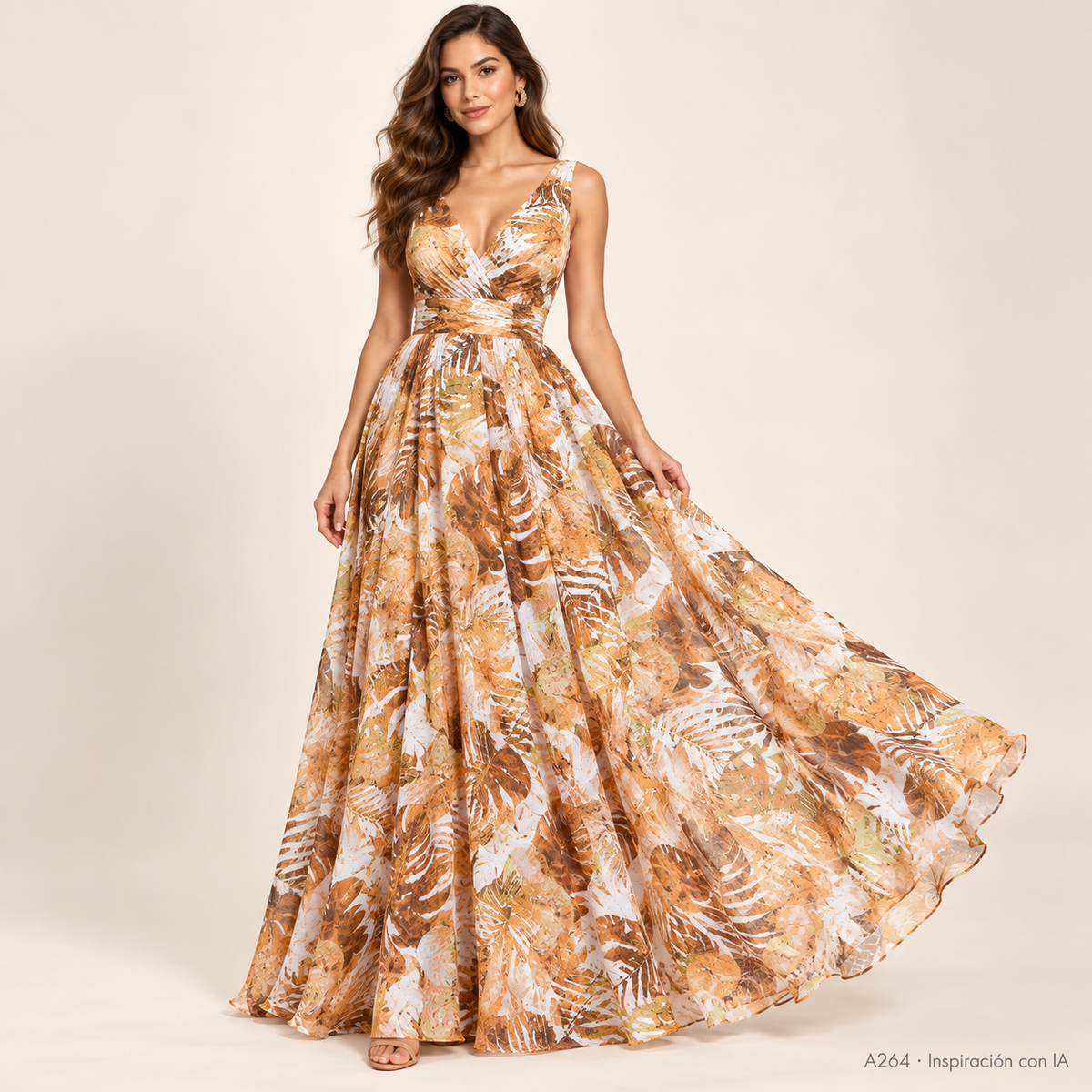 A264: vestido de inspiración con IA basado en esta tela. Se vende tela por metro.