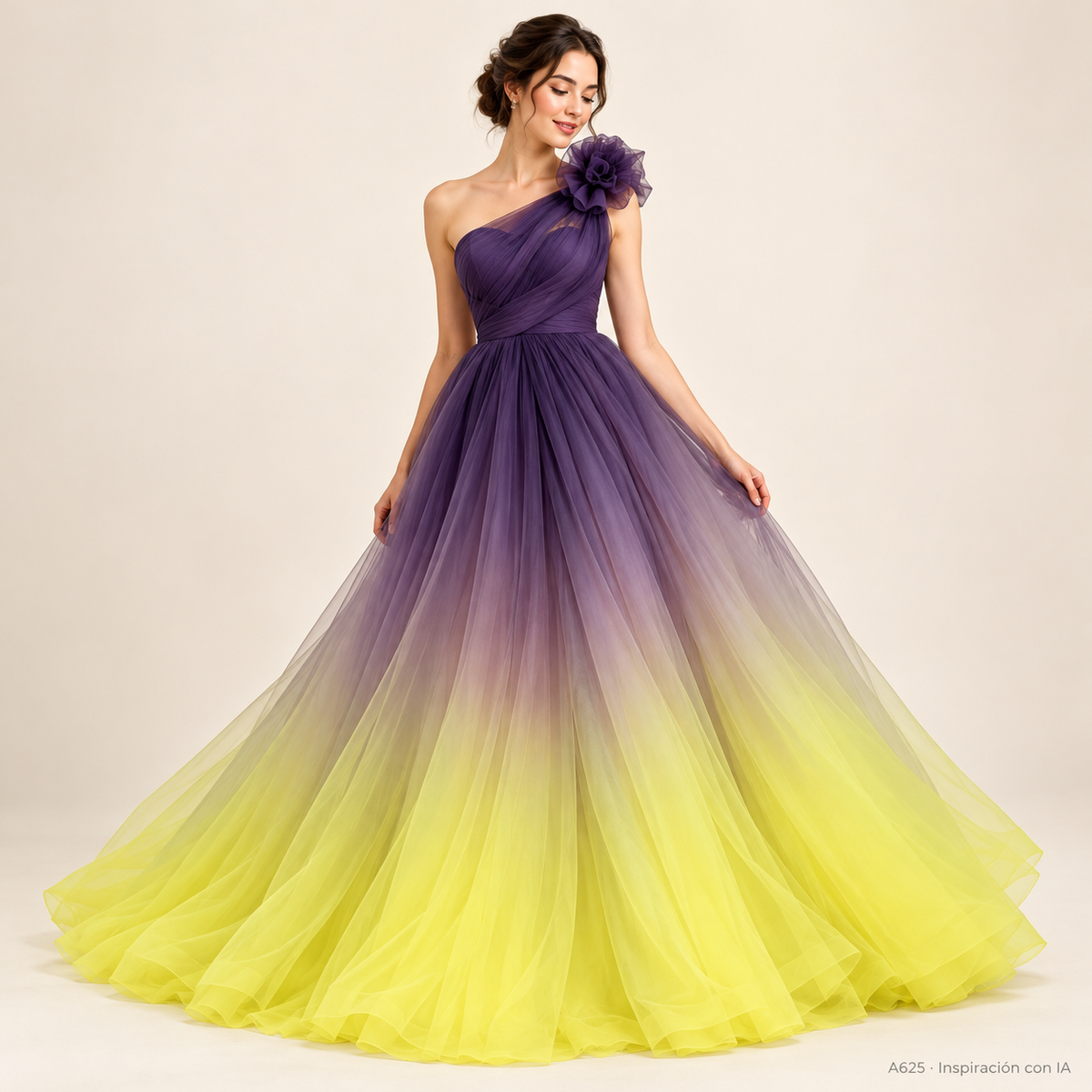 A625: vestido de inspiración con IA basado en esta tela. Se vende tela por metro.