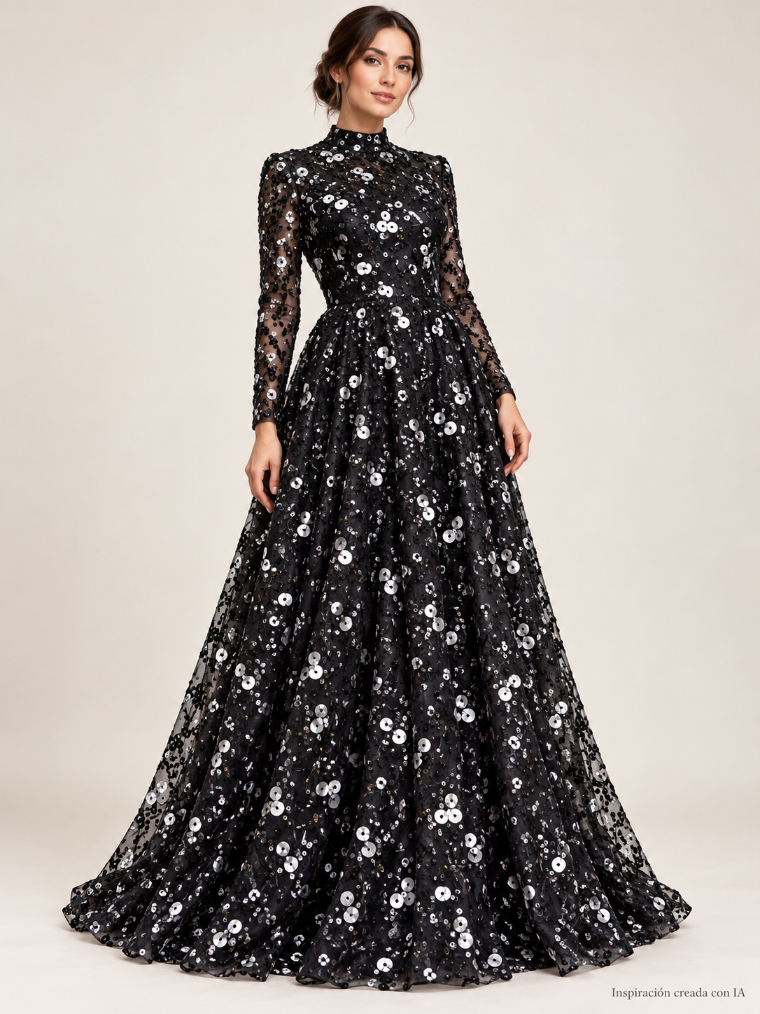 Inspiración creada con IA: vestido con tela A665 negro