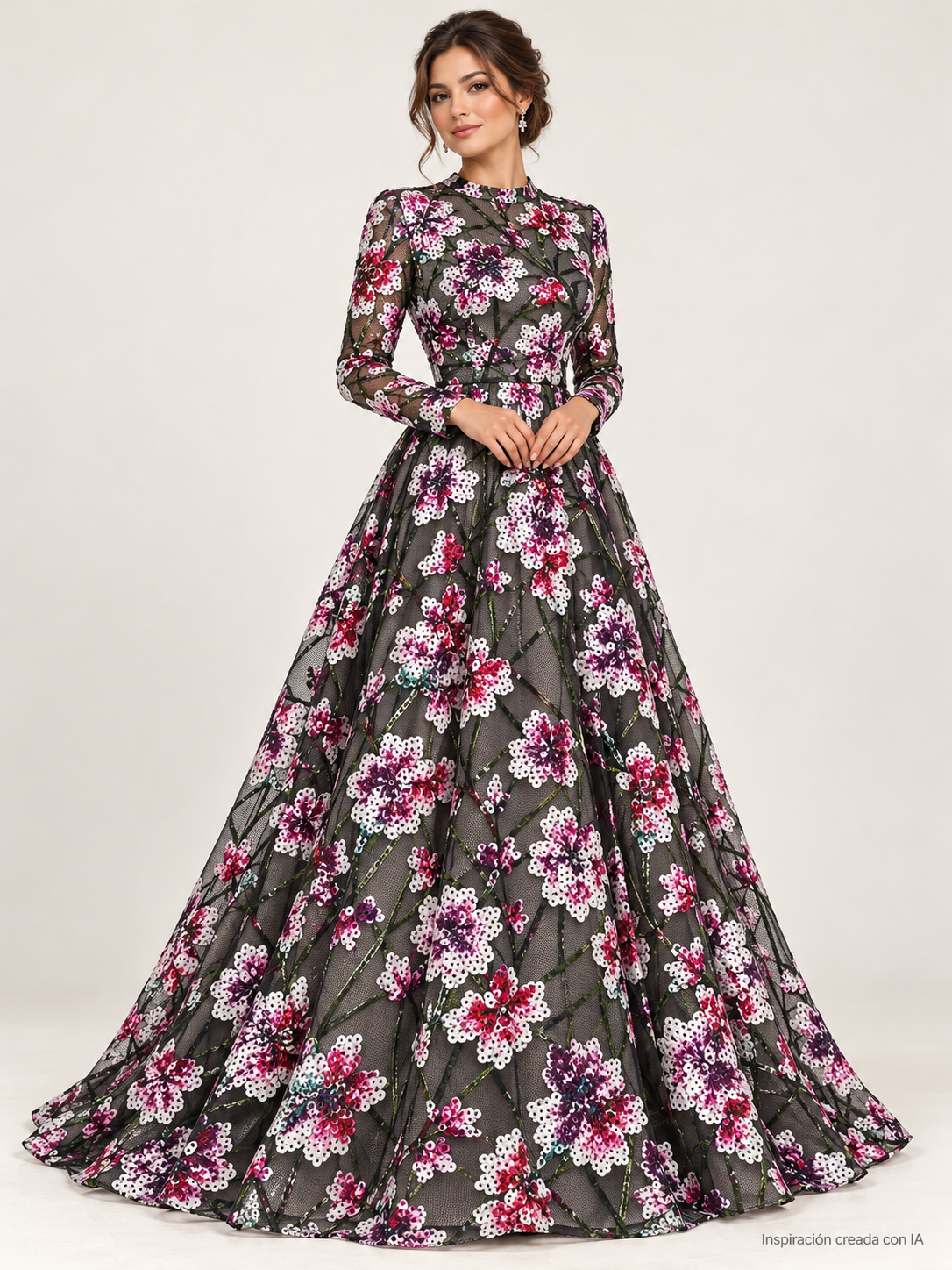 Inspiración creada con IA: vestido con tela A671 nude
