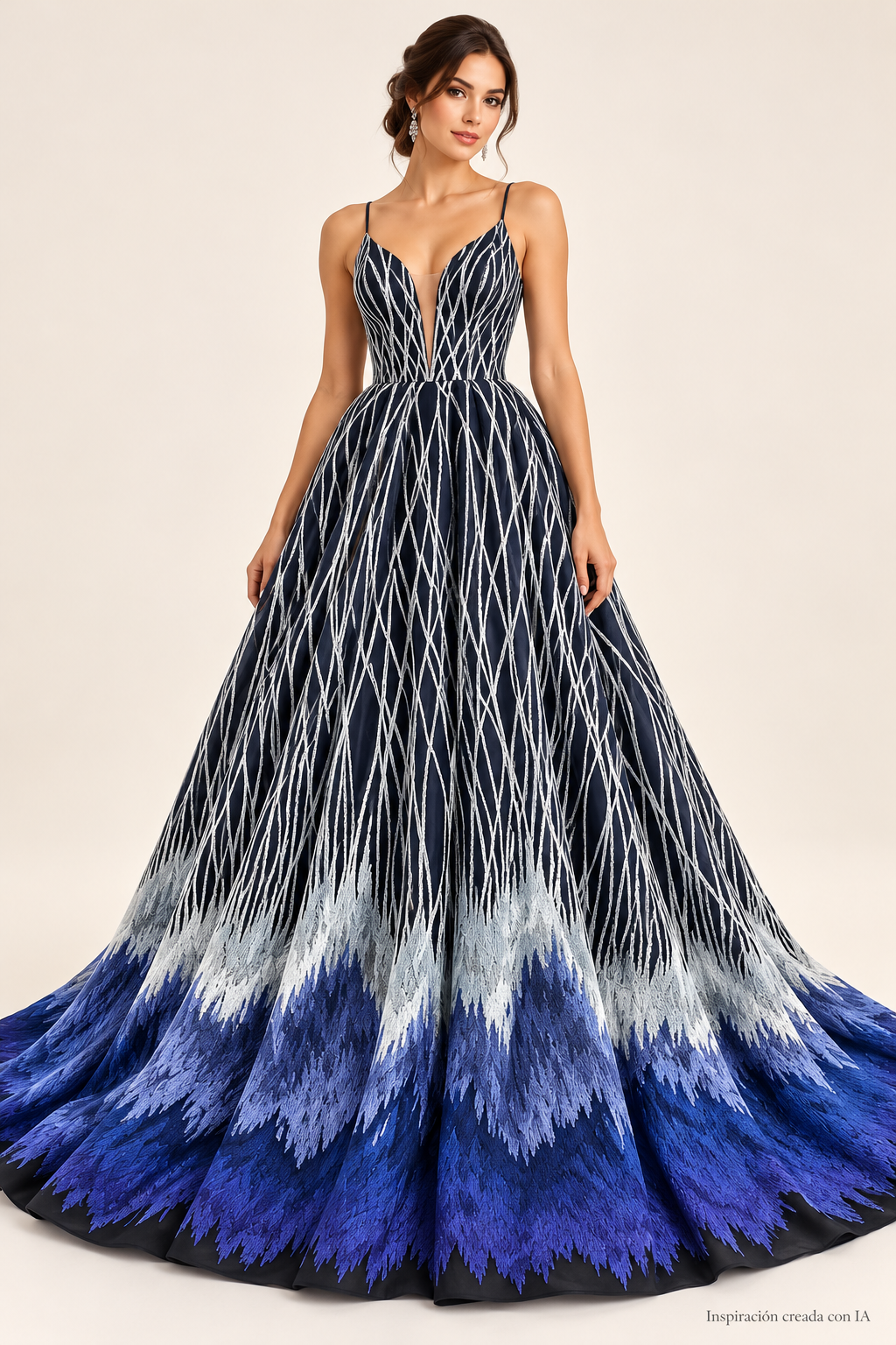 Inspiración creada con IA: vestido con tela A722 marino