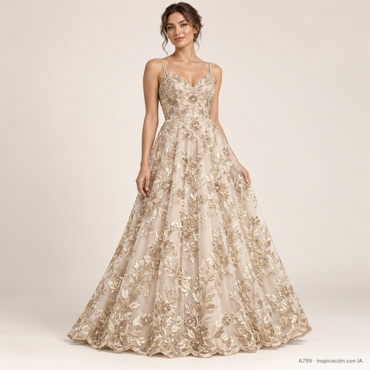 A799: vestido de inspiración con IA basado en esta tela. Se vende tela por metro.