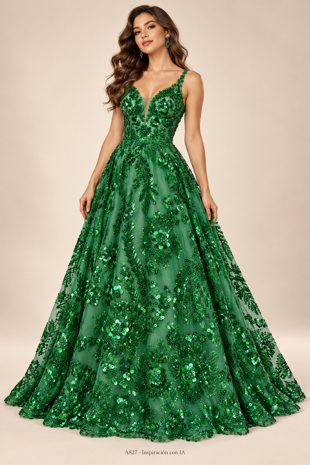 A827 · Inspiración de vestido generada con IA basada en esta tela. Se vende tela por metro.