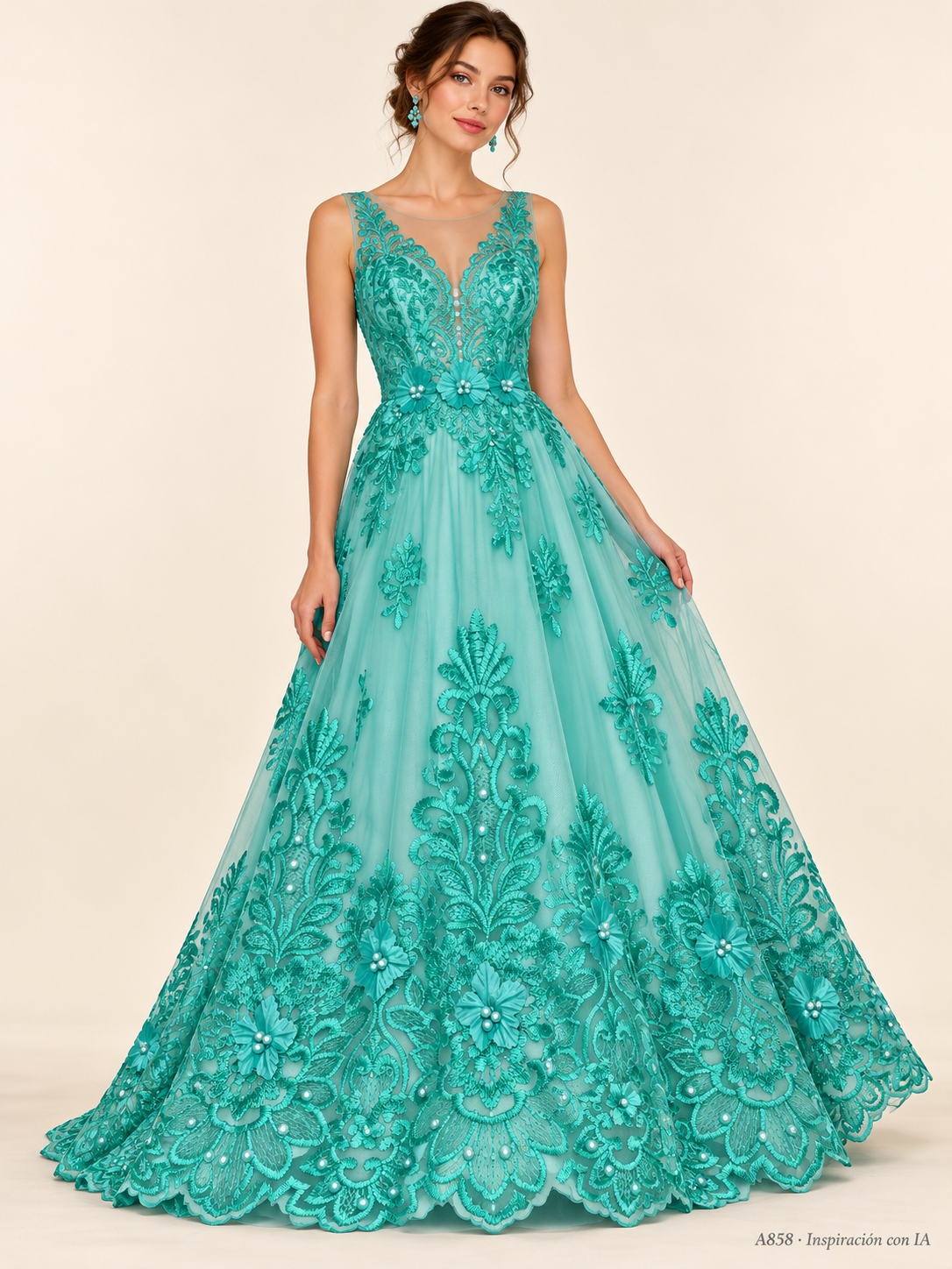 A858: vestido de inspiración con IA basado en esta tela. Se vende tela por metro.
