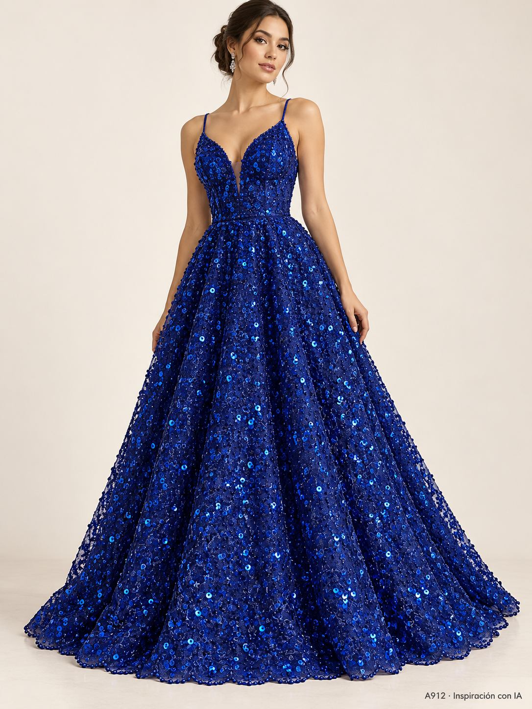 A912 · Inspiración con IA · 7739637399630. Vestido ilustrativo basado en esta tela. Se vende tela por metro.
