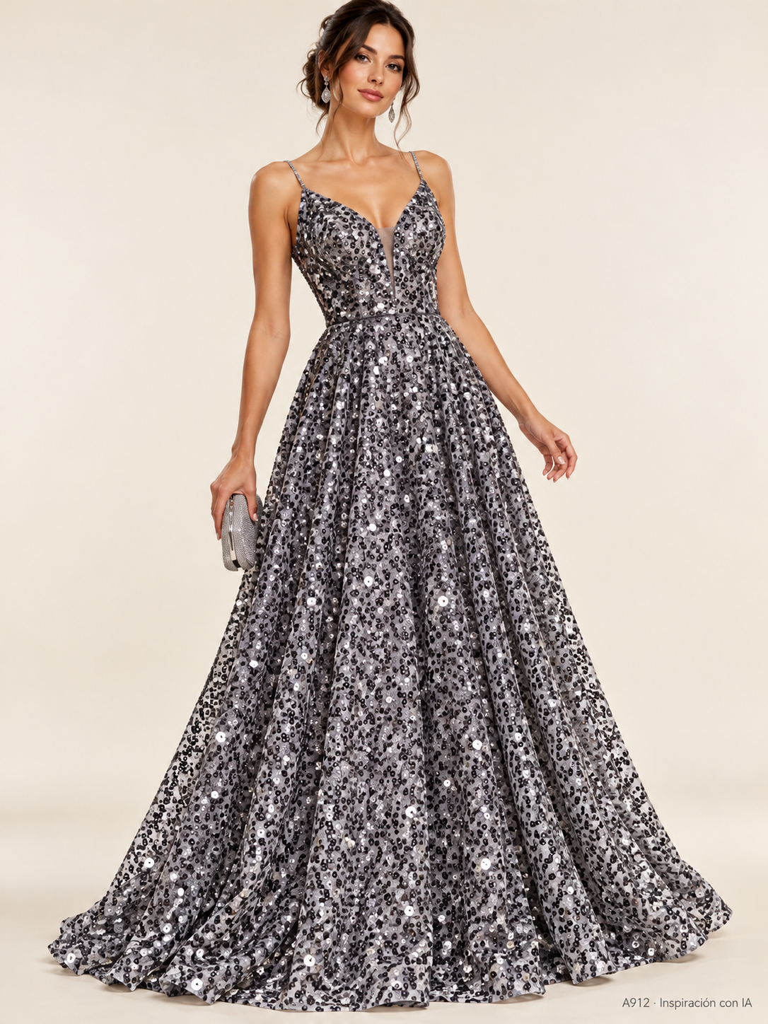 A912 · Inspiración de vestido generada con IA basada en esta tela. Se vende tela por metro.
