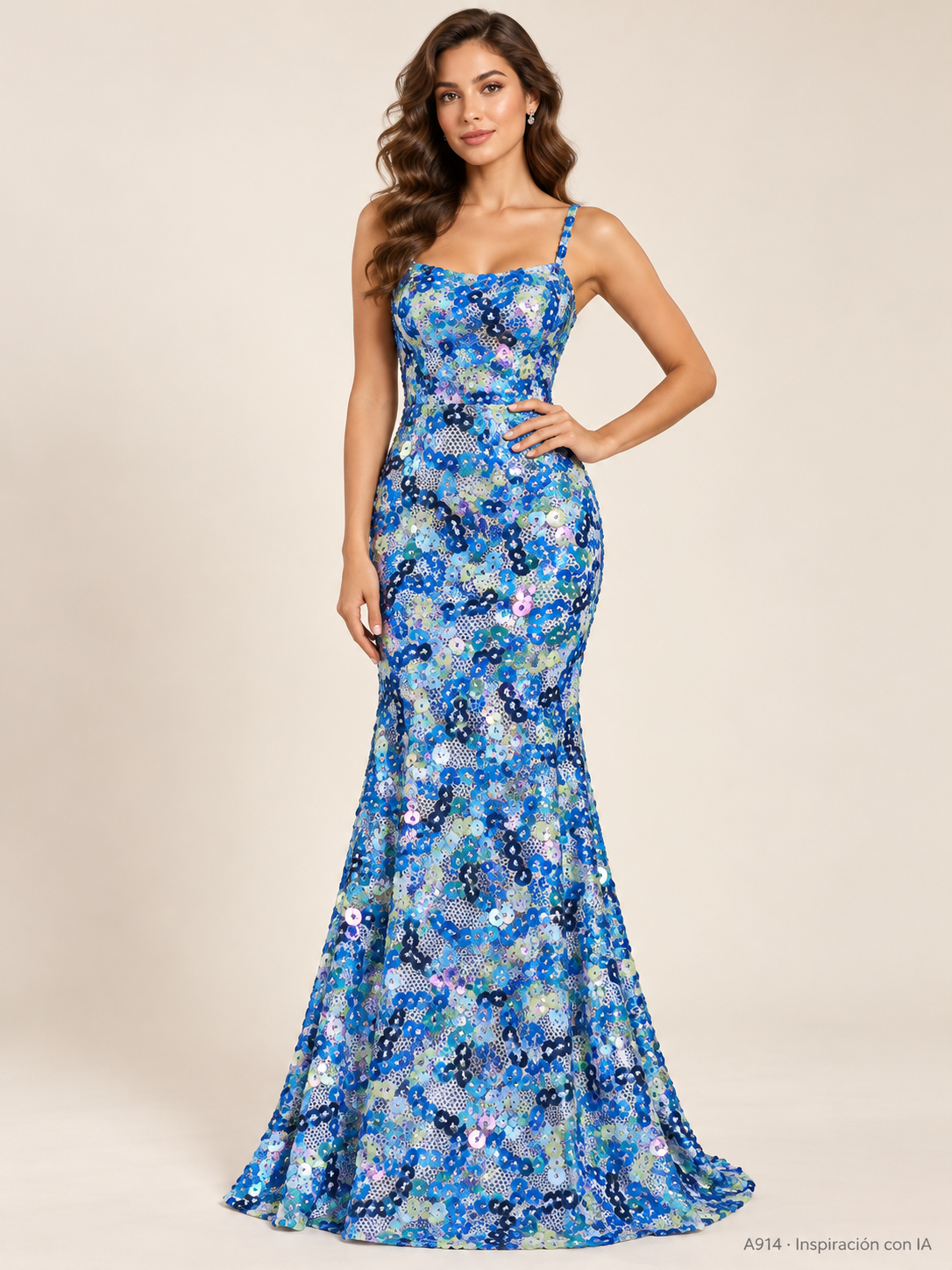 A914: vestido de inspiración con IA basado en esta tela. Se vende tela por metro.