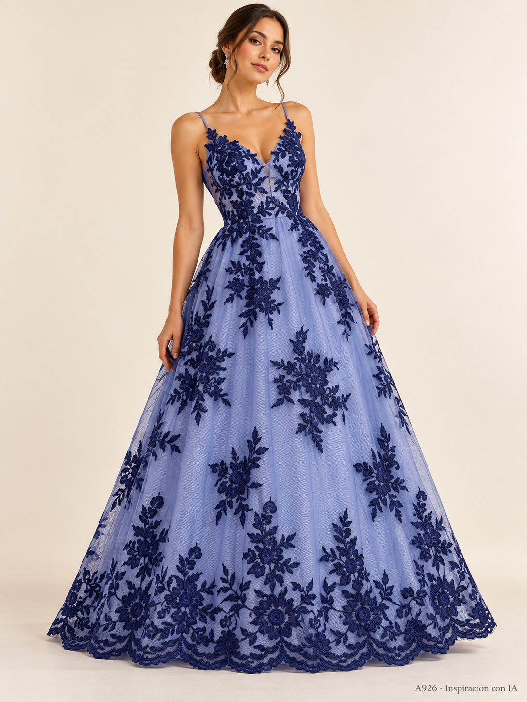 A926 · Inspiración con IA · 7739638186062. Vestido ilustrativo basado en esta tela. Se vende tela por metro.