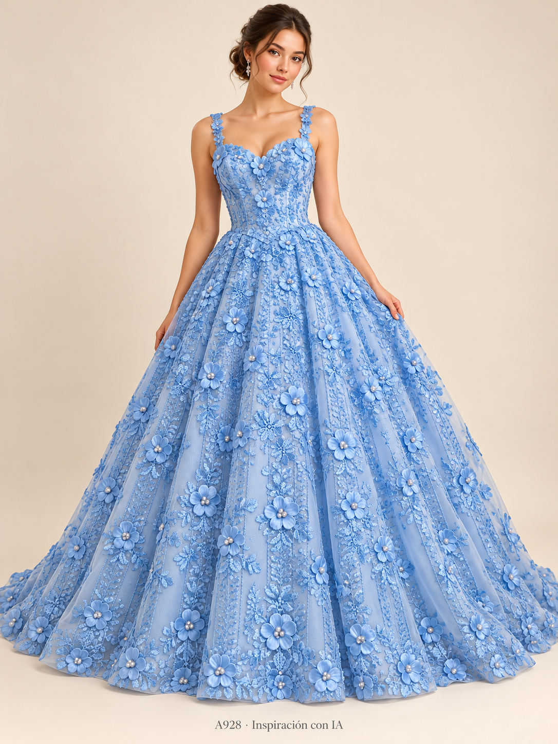 A928 · Inspiración de vestido generada con IA basada en esta tela. Se vende tela por metro.